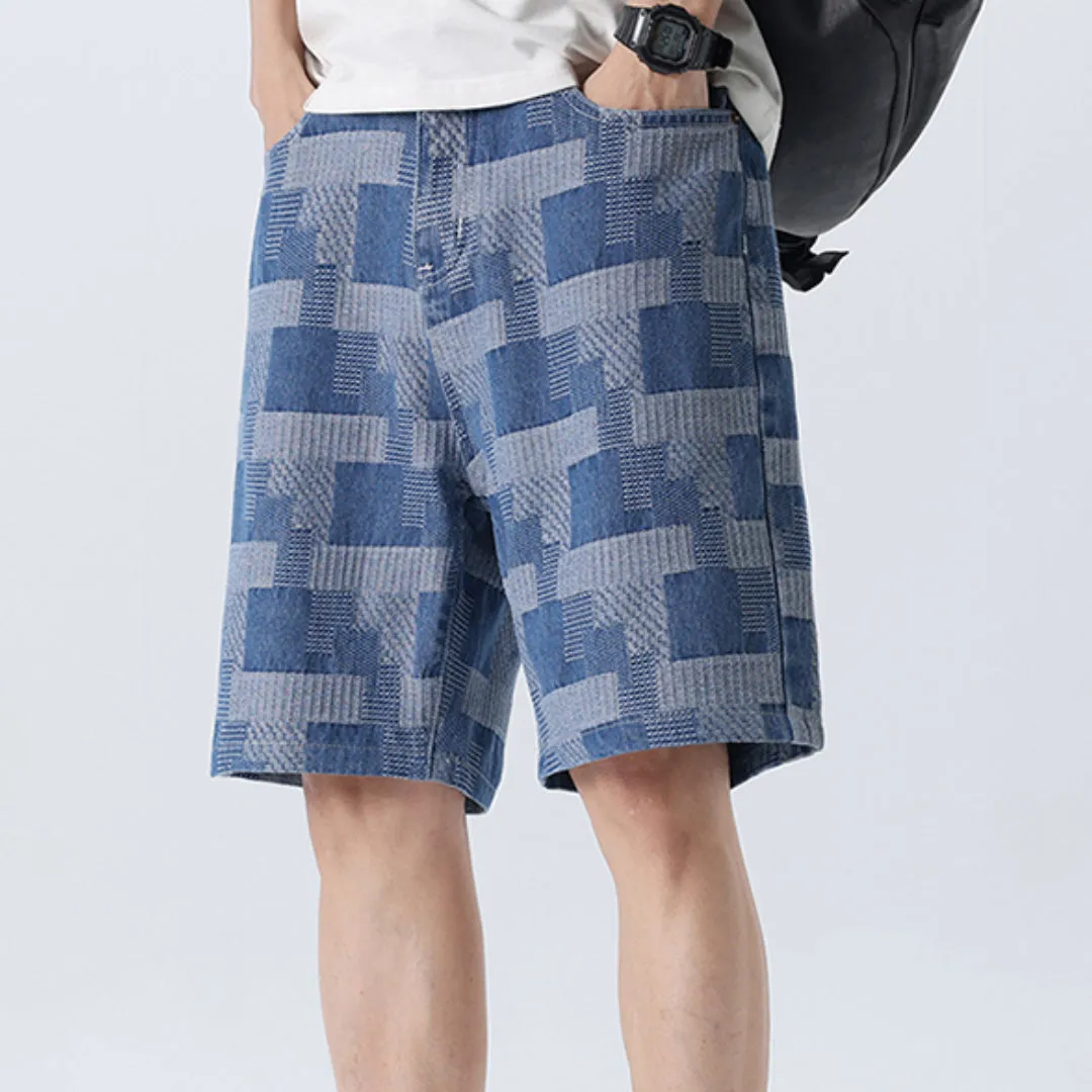 Plaid Denim Shorts