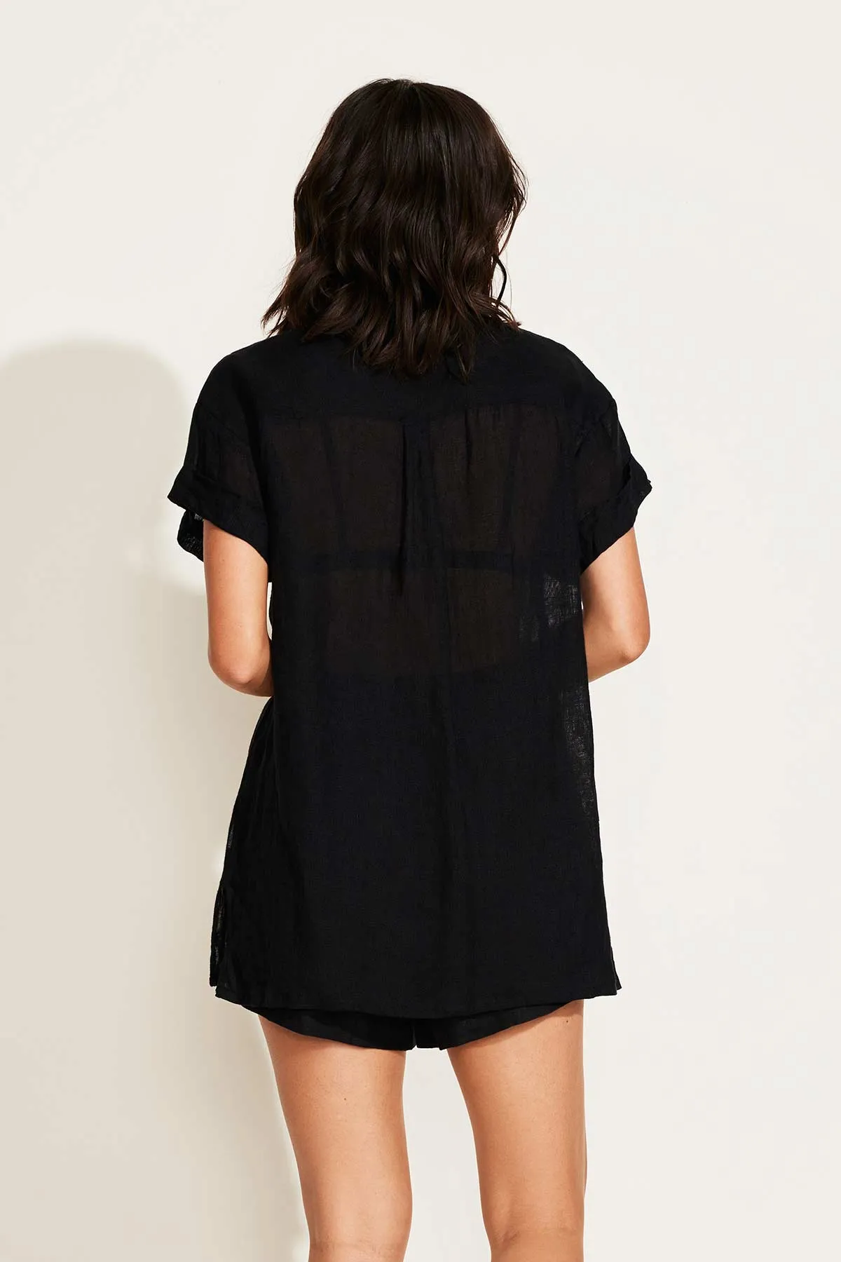 Playa Pocket Blouse - Black EcoLinen