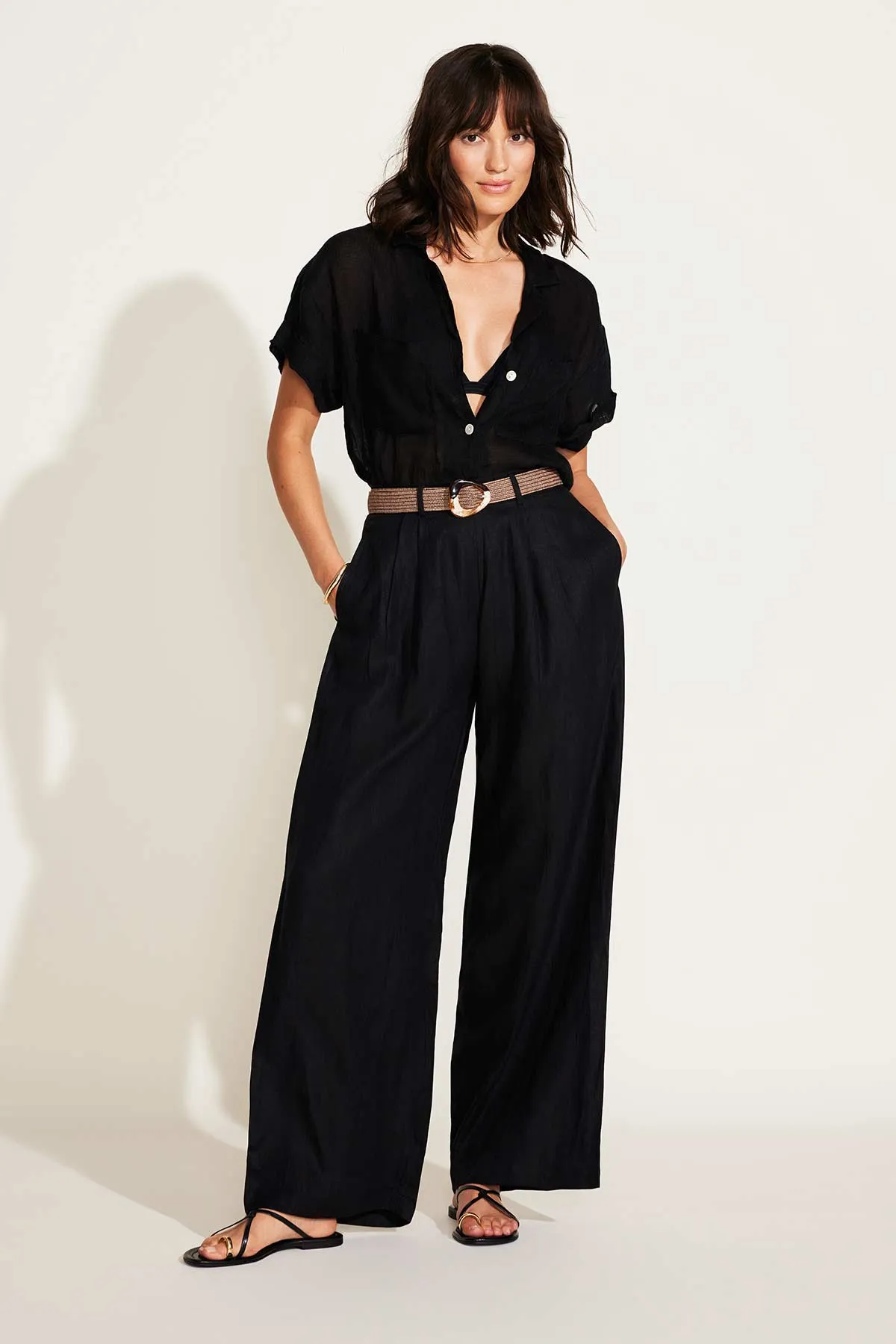 Playa Pocket Blouse - Black EcoLinen