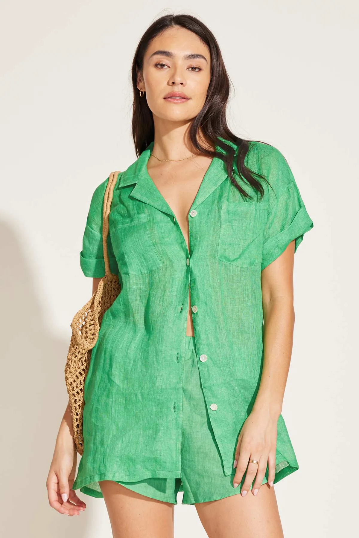 Playa Pocket Blouse - Spearmint Green EcoLinen