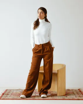 PLEATED WIDE LEG PANTS BROWN