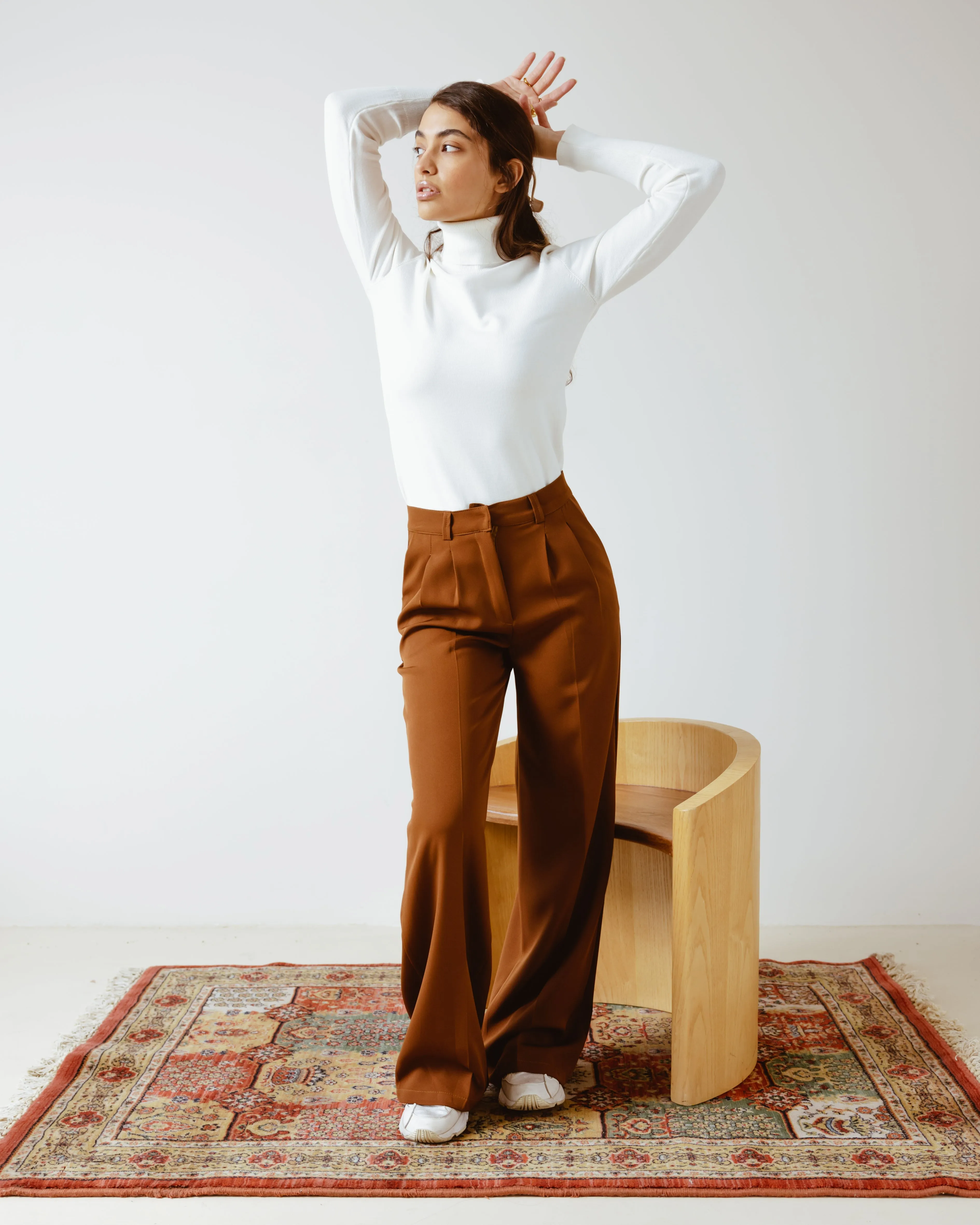 PLEATED WIDE LEG PANTS BROWN