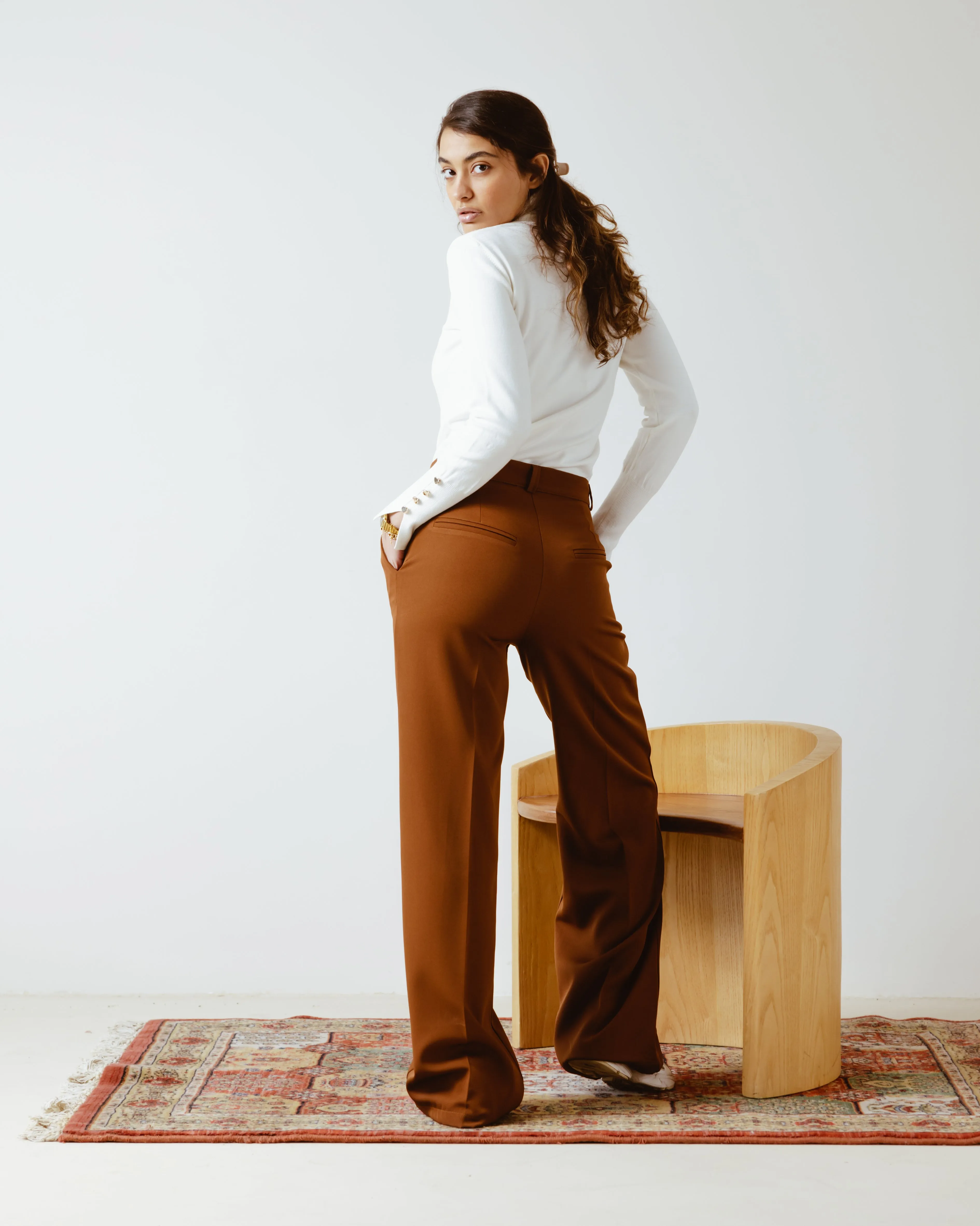 PLEATED WIDE LEG PANTS BROWN