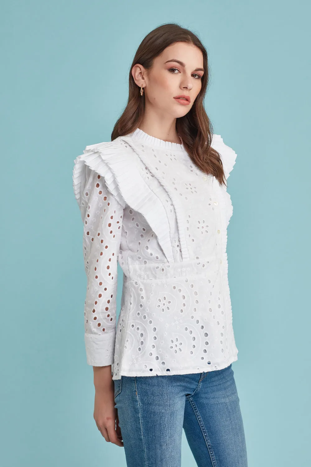 Pleats Please Eyelet Lace Blouse