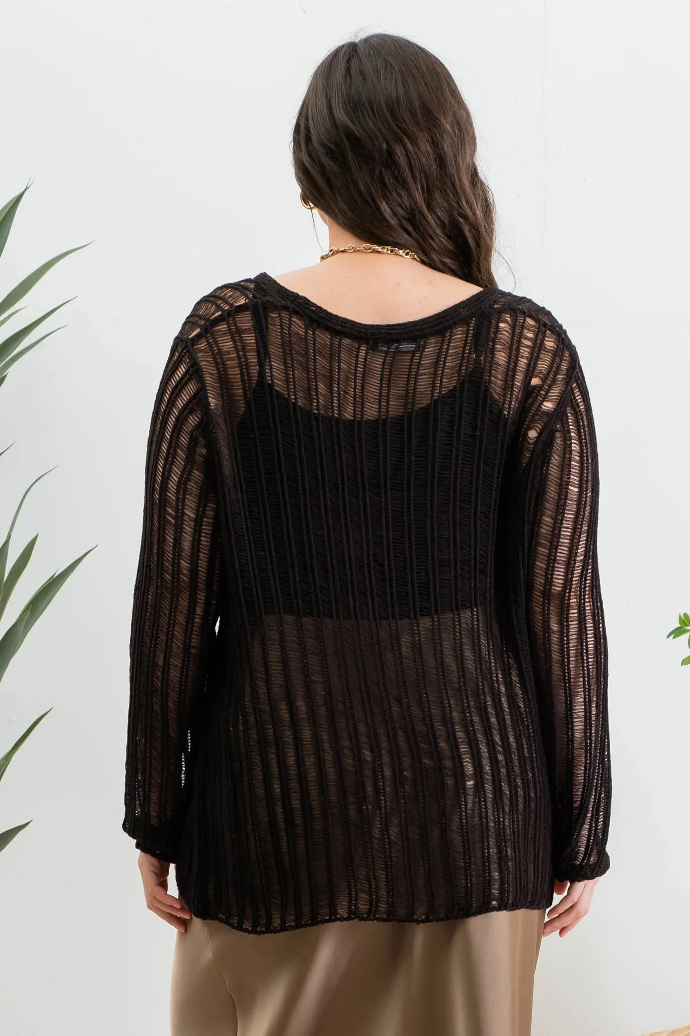 PLUS FRONT HOOK AND EYE CROCHET KNIT CARDIGAN