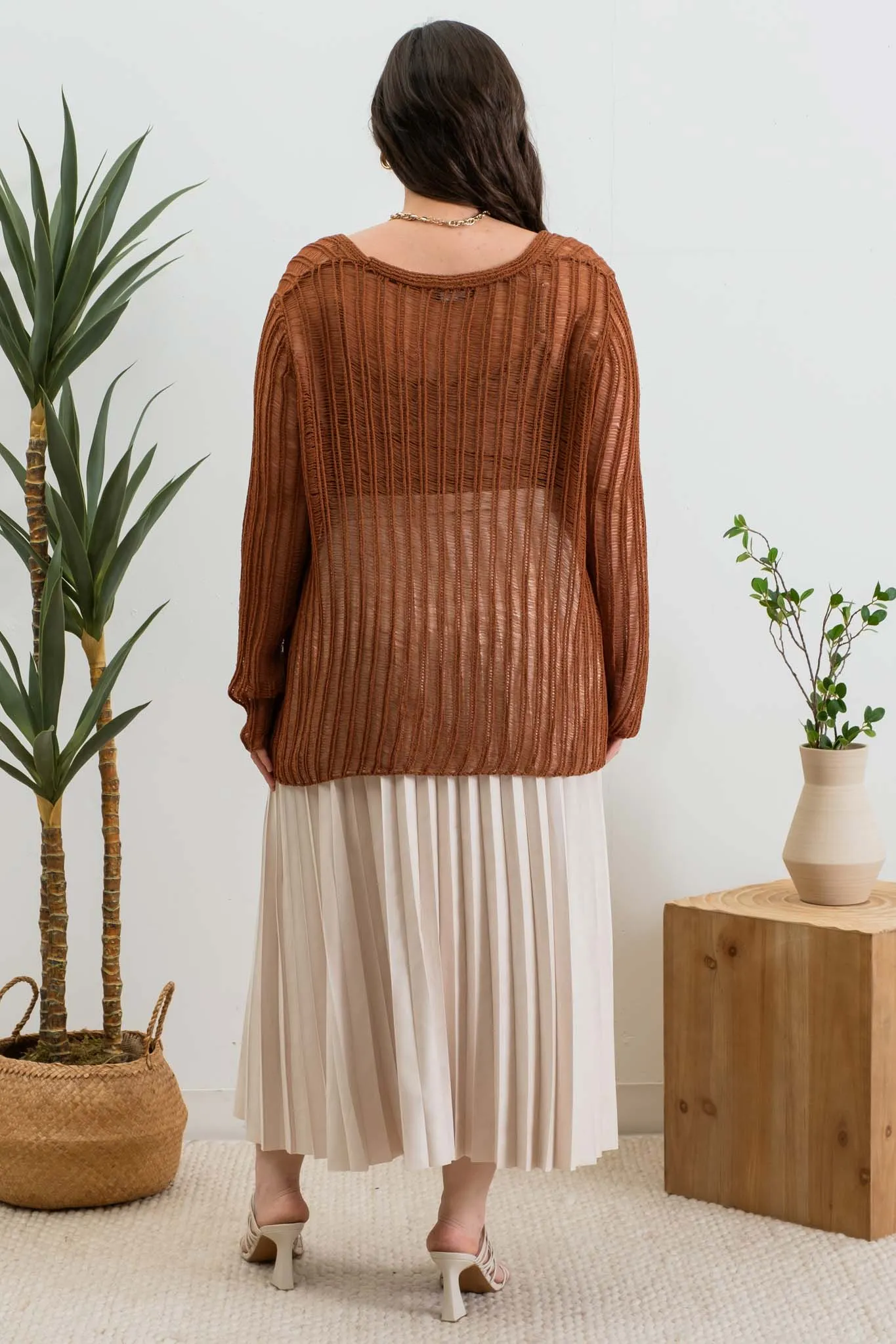 PLUS FRONT HOOK AND EYE CROCHET KNIT CARDIGAN