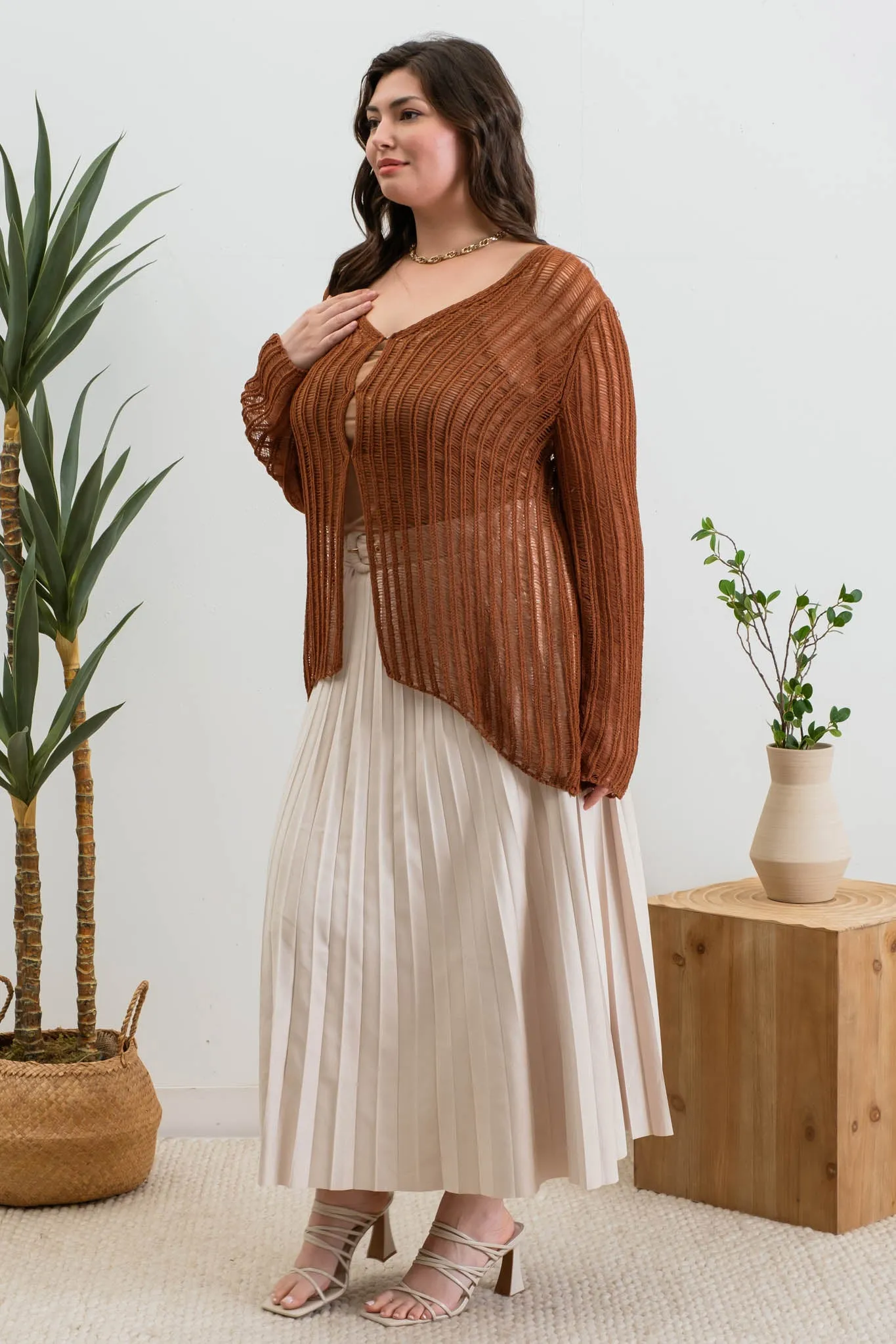 PLUS FRONT HOOK AND EYE CROCHET KNIT CARDIGAN
