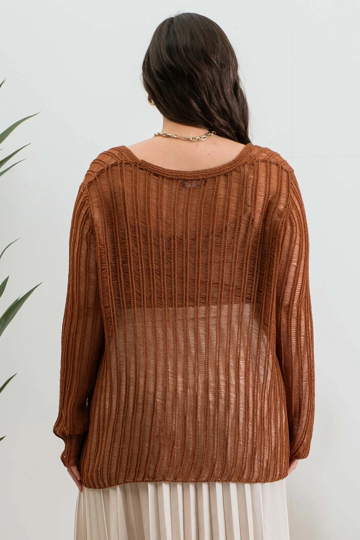 PLUS FRONT HOOK AND EYE CROCHET KNIT CARDIGAN
