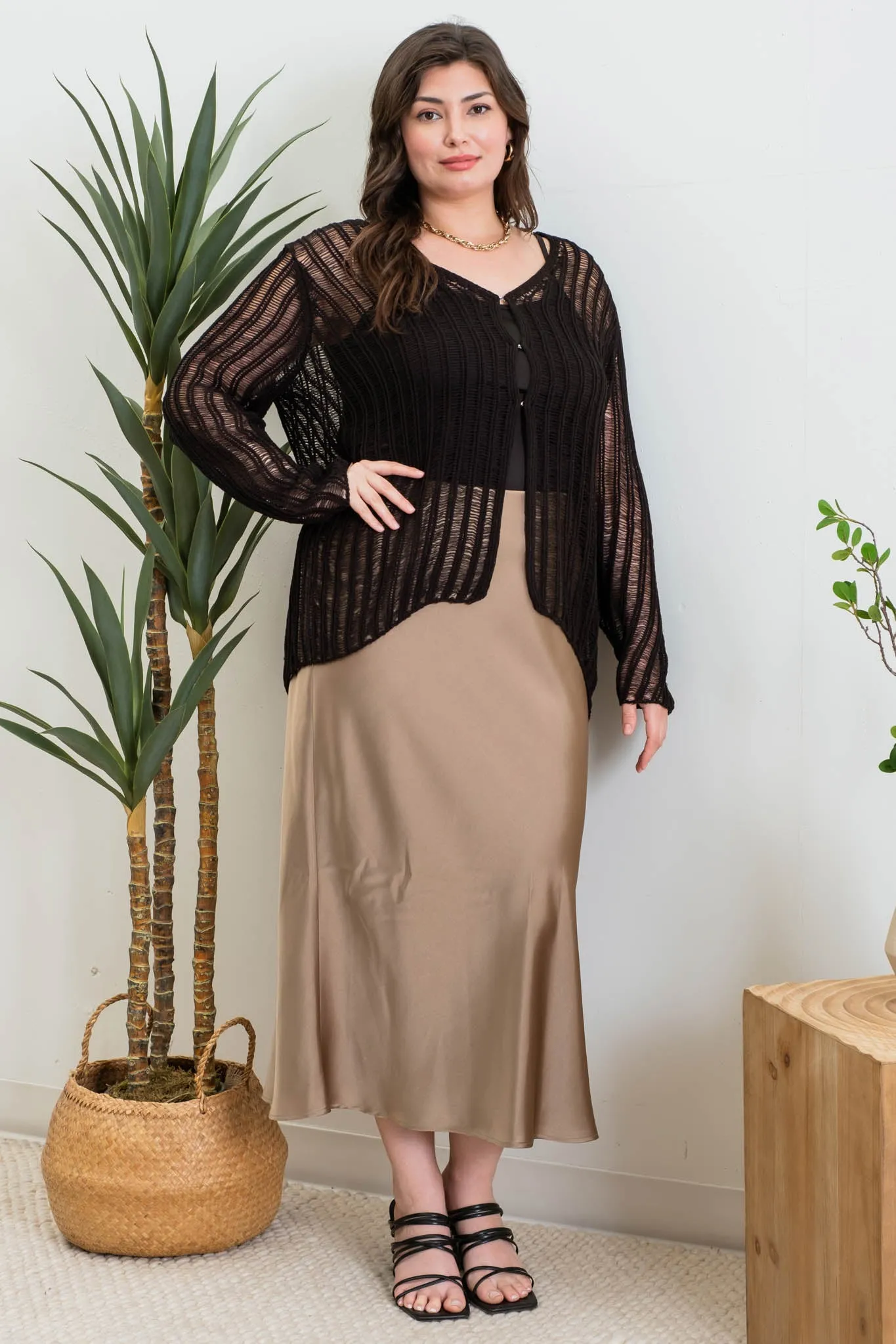 PLUS FRONT HOOK AND EYE CROCHET KNIT CARDIGAN
