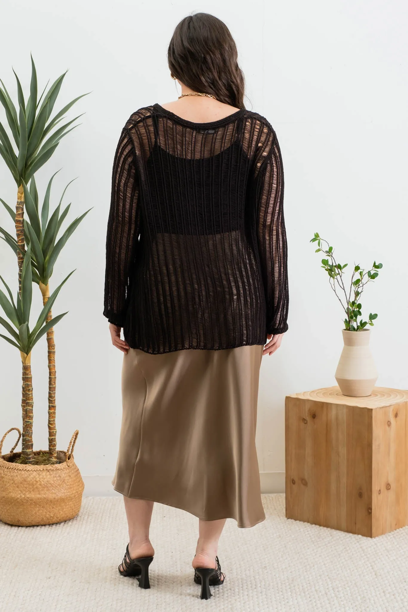 PLUS FRONT HOOK AND EYE CROCHET KNIT CARDIGAN