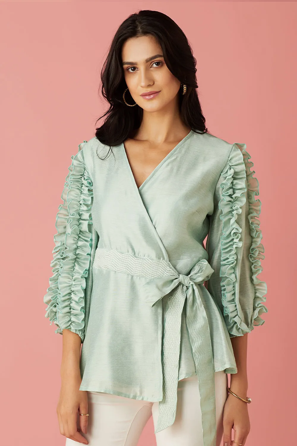 Powder Blue Wrap Blouse