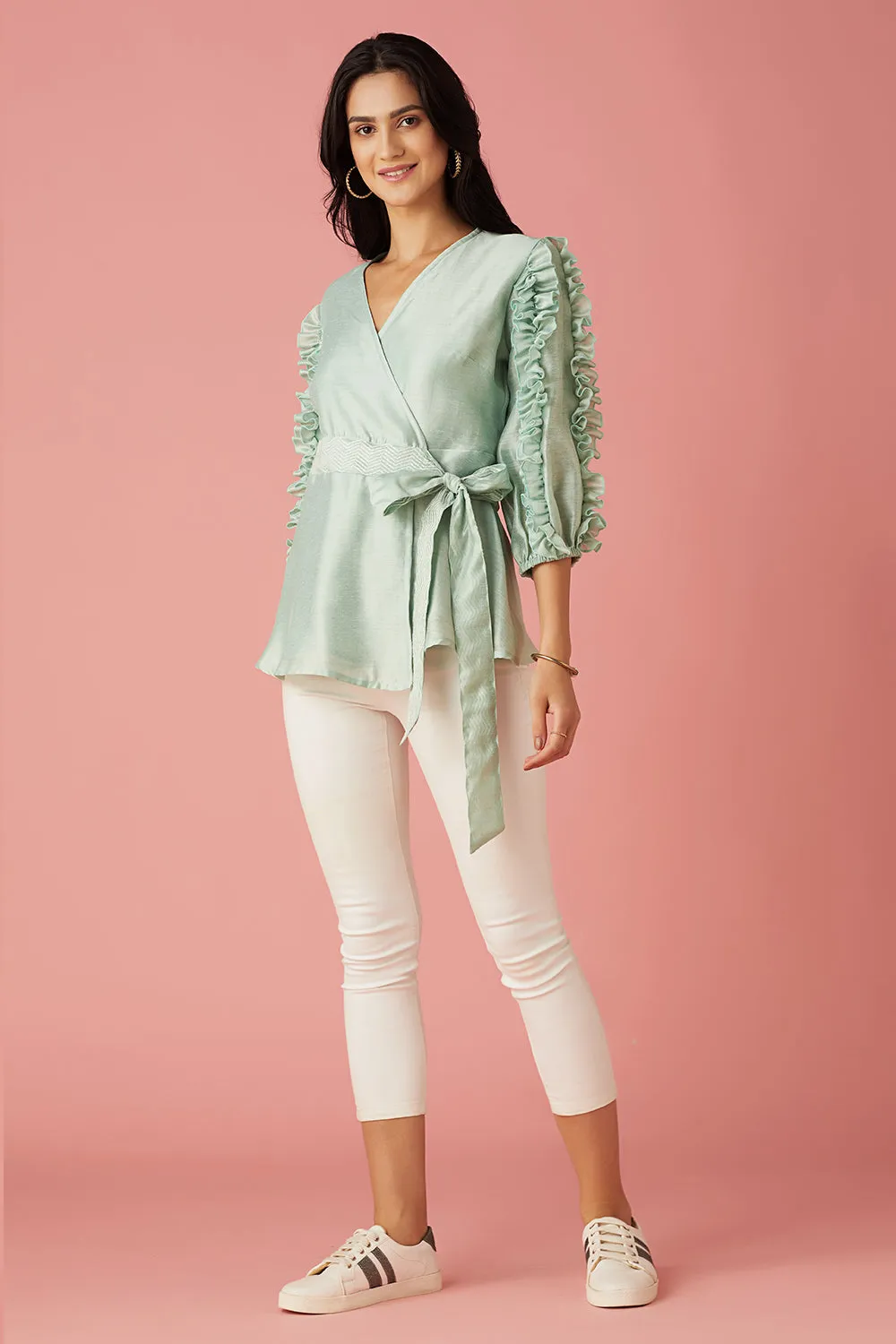 Powder Blue Wrap Blouse