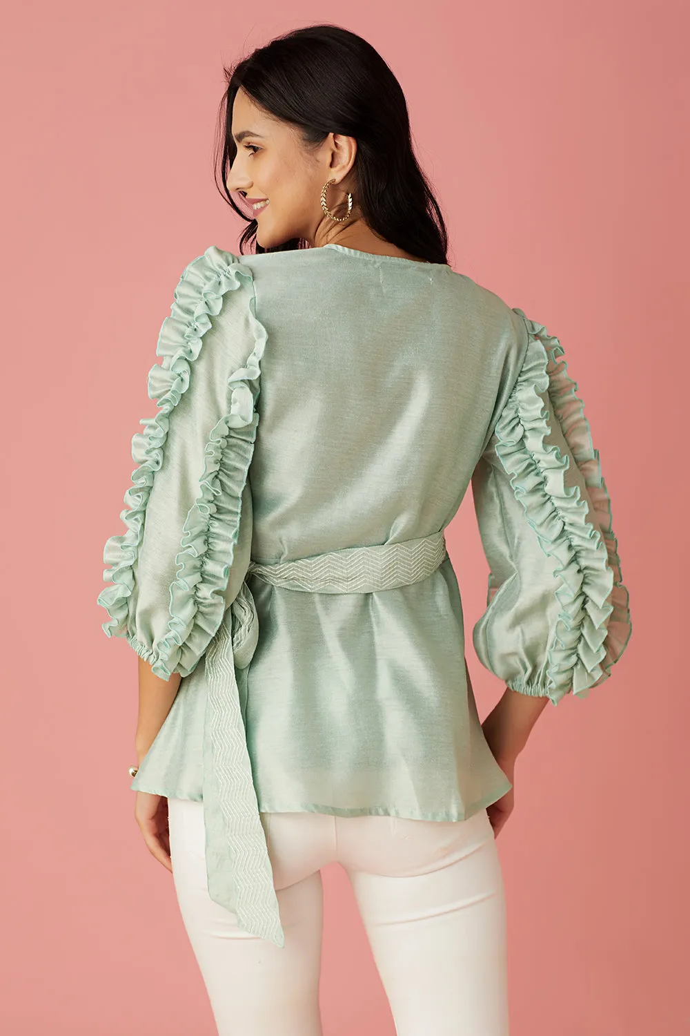 Powder Blue Wrap Blouse