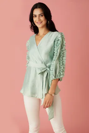 Powder Blue Wrap Blouse