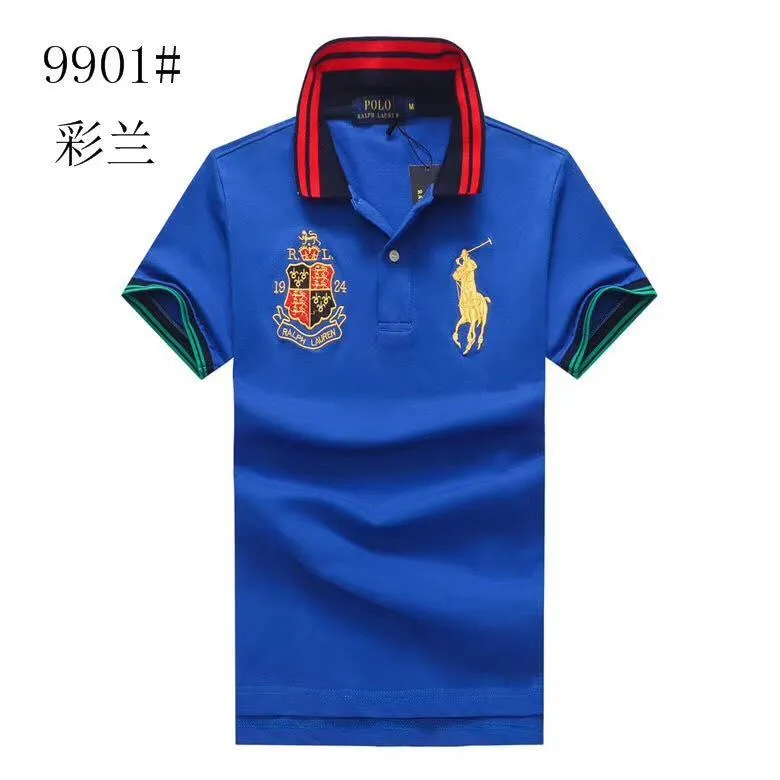 PRL Custom Fit Crown Yellow Big Pony Blue polo Shirt