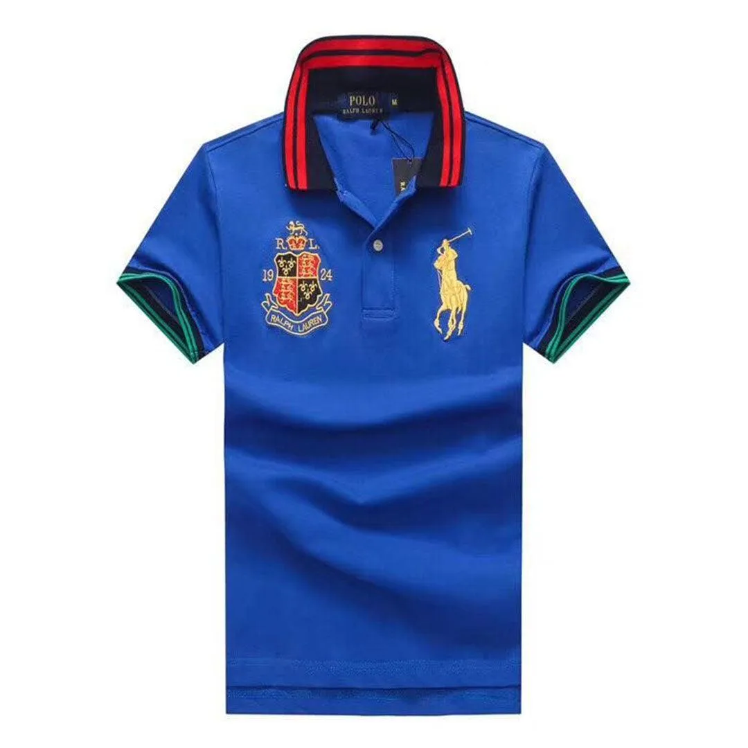 PRL Custom Fit Crown Yellow Big Pony Blue polo Shirt