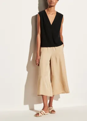 Rib Trim Double V Neck Shell in Black