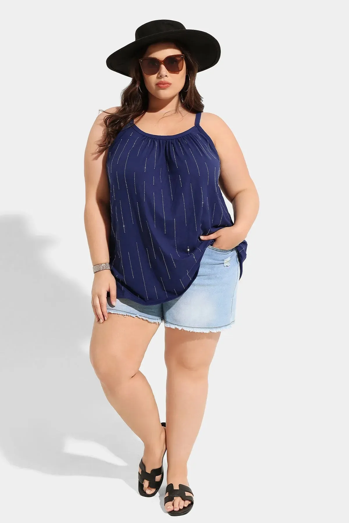 Ritera Supersoft Sparkle Stripe Pleated Camisoles Tank