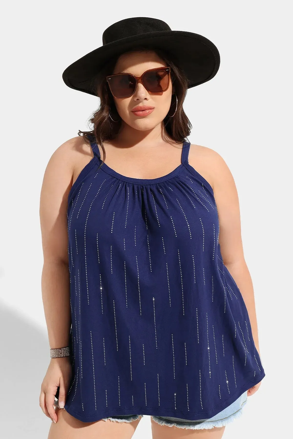 Ritera Supersoft Sparkle Stripe Pleated Camisoles Tank