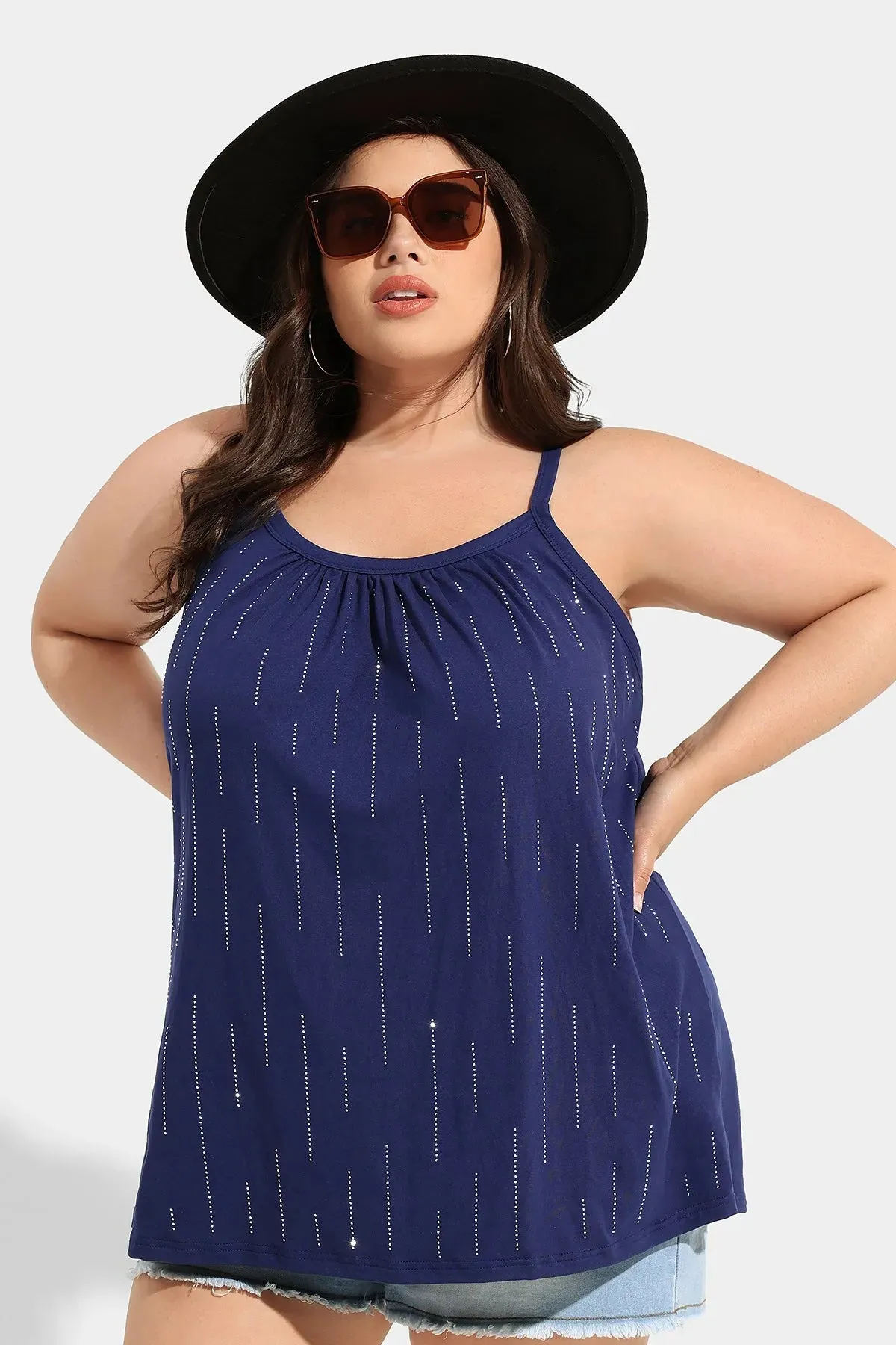 Ritera Supersoft Sparkle Stripe Pleated Camisoles Tank