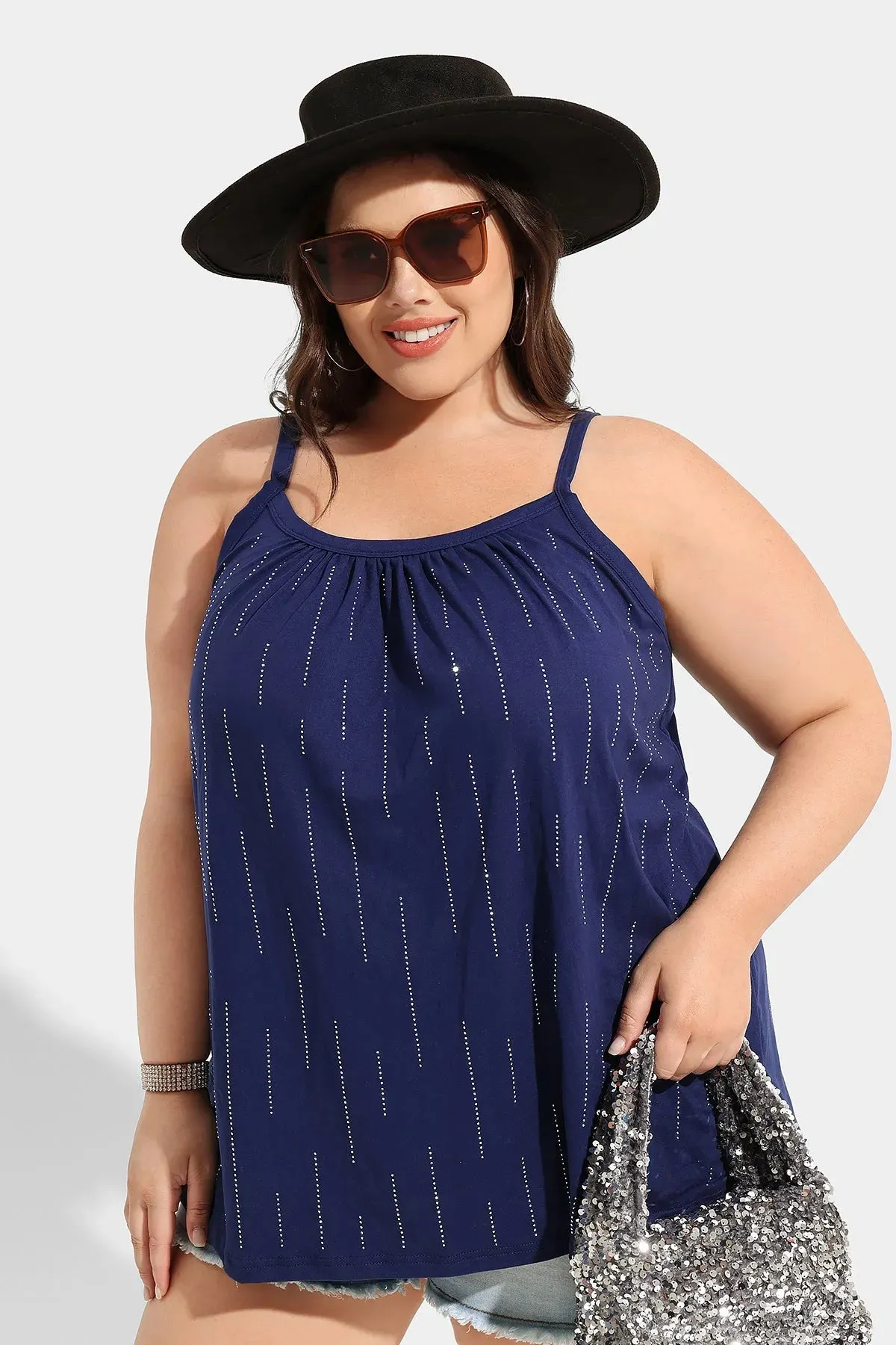 Ritera Supersoft Sparkle Stripe Pleated Camisoles Tank