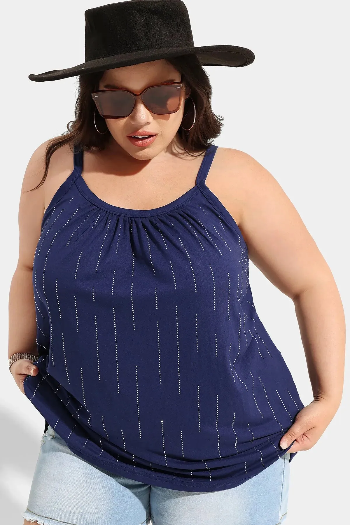 Ritera Supersoft Sparkle Stripe Pleated Camisoles Tank