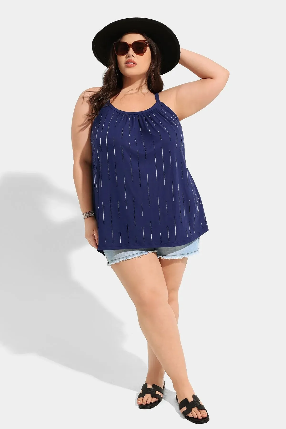 Ritera Supersoft Sparkle Stripe Pleated Camisoles Tank
