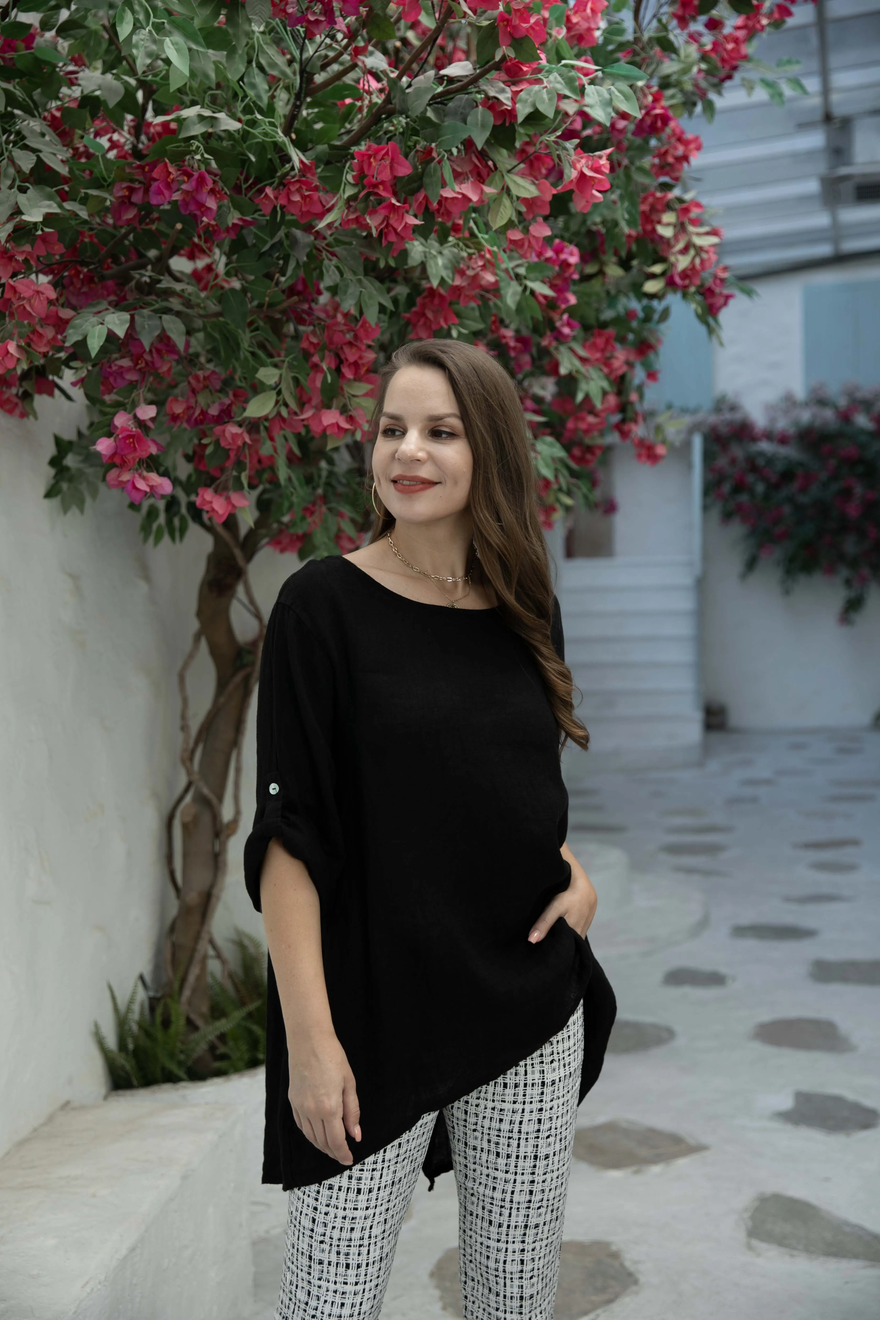 Roll up Sleeve Linen Top