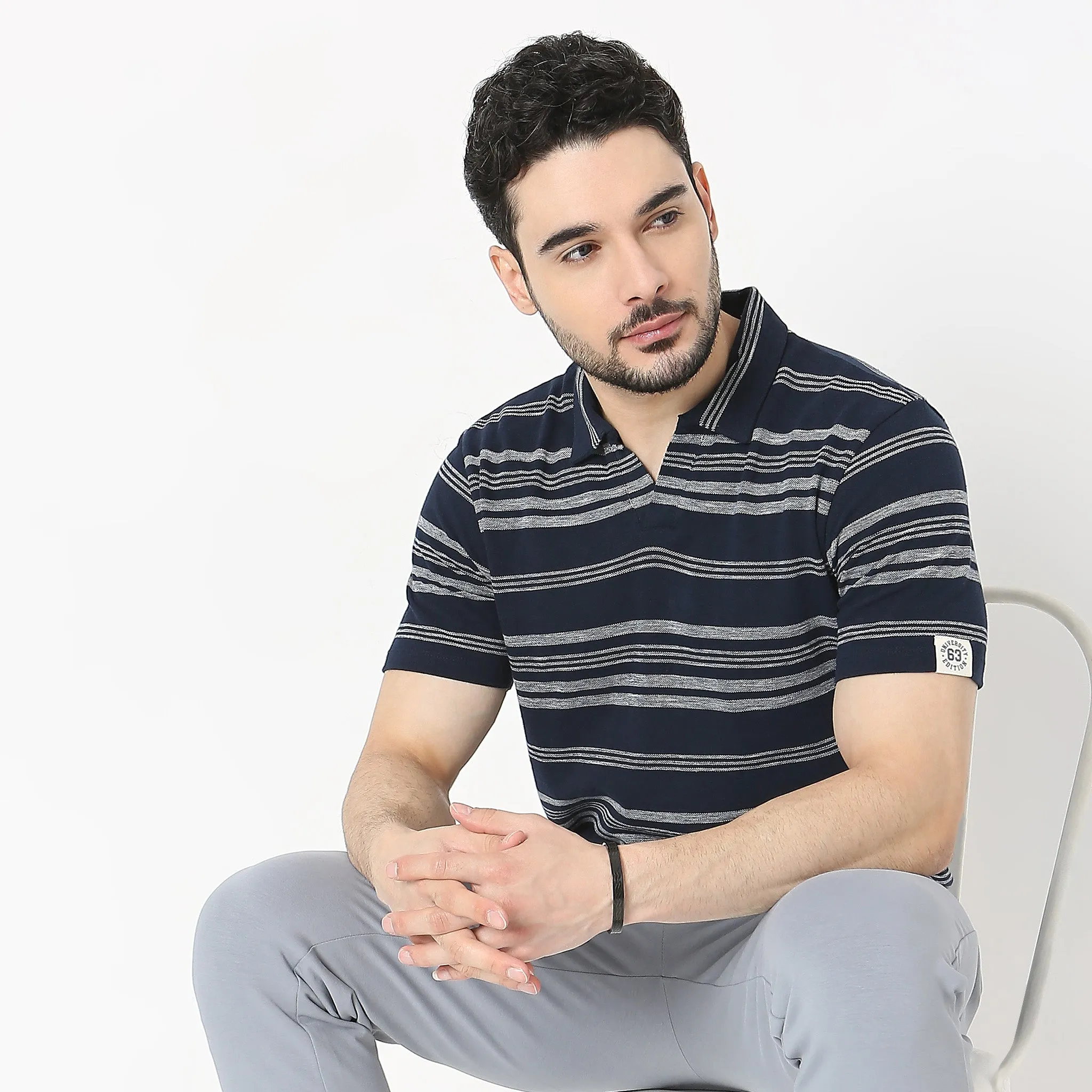 Rugby Polo™ - Special Yarn exclusively Knitted Stripes - Modern Smart Regular Fit Polo T-Shirt