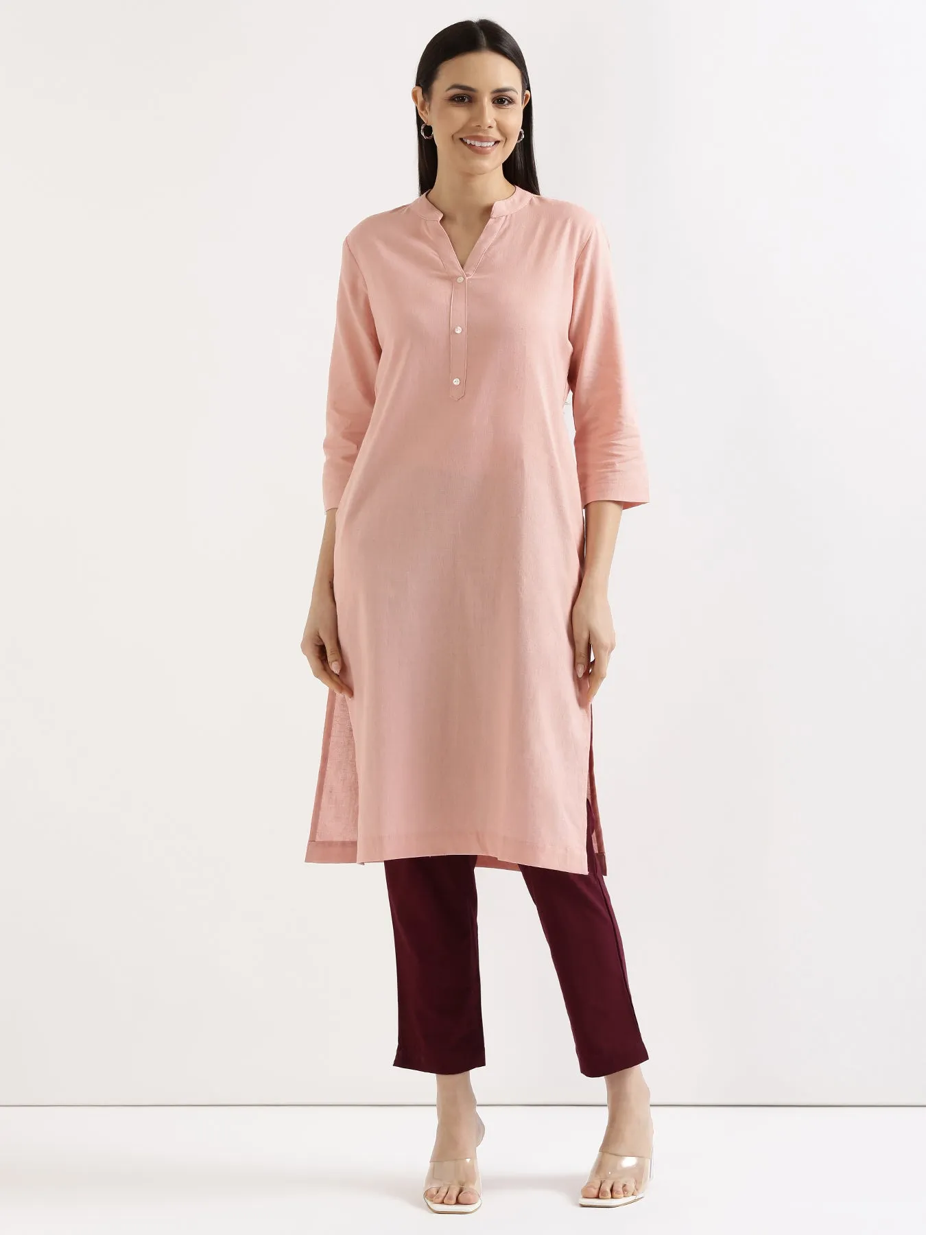Salmon Pink Airy Linen Long Kurta