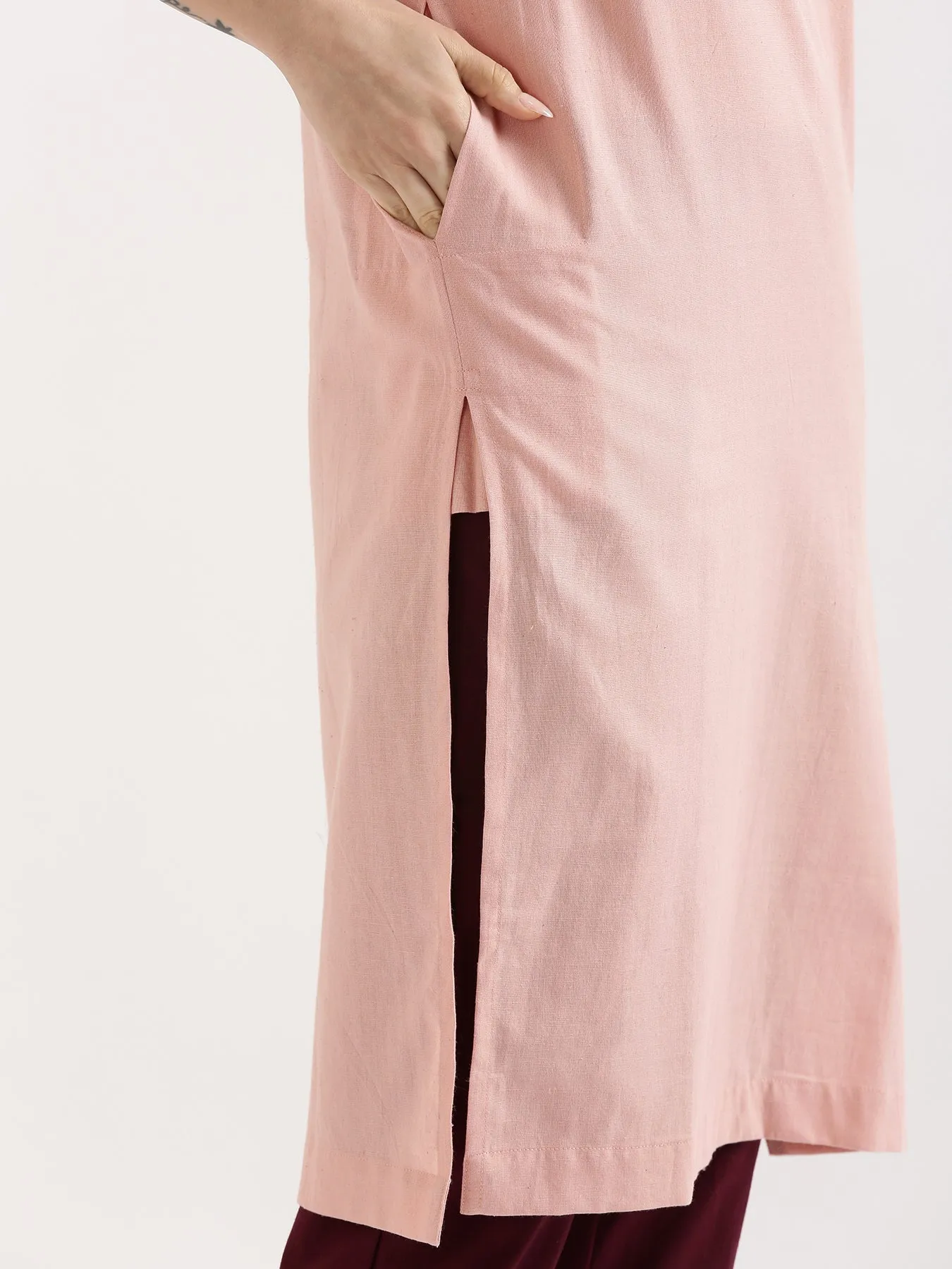 Salmon Pink Airy Linen Long Kurta