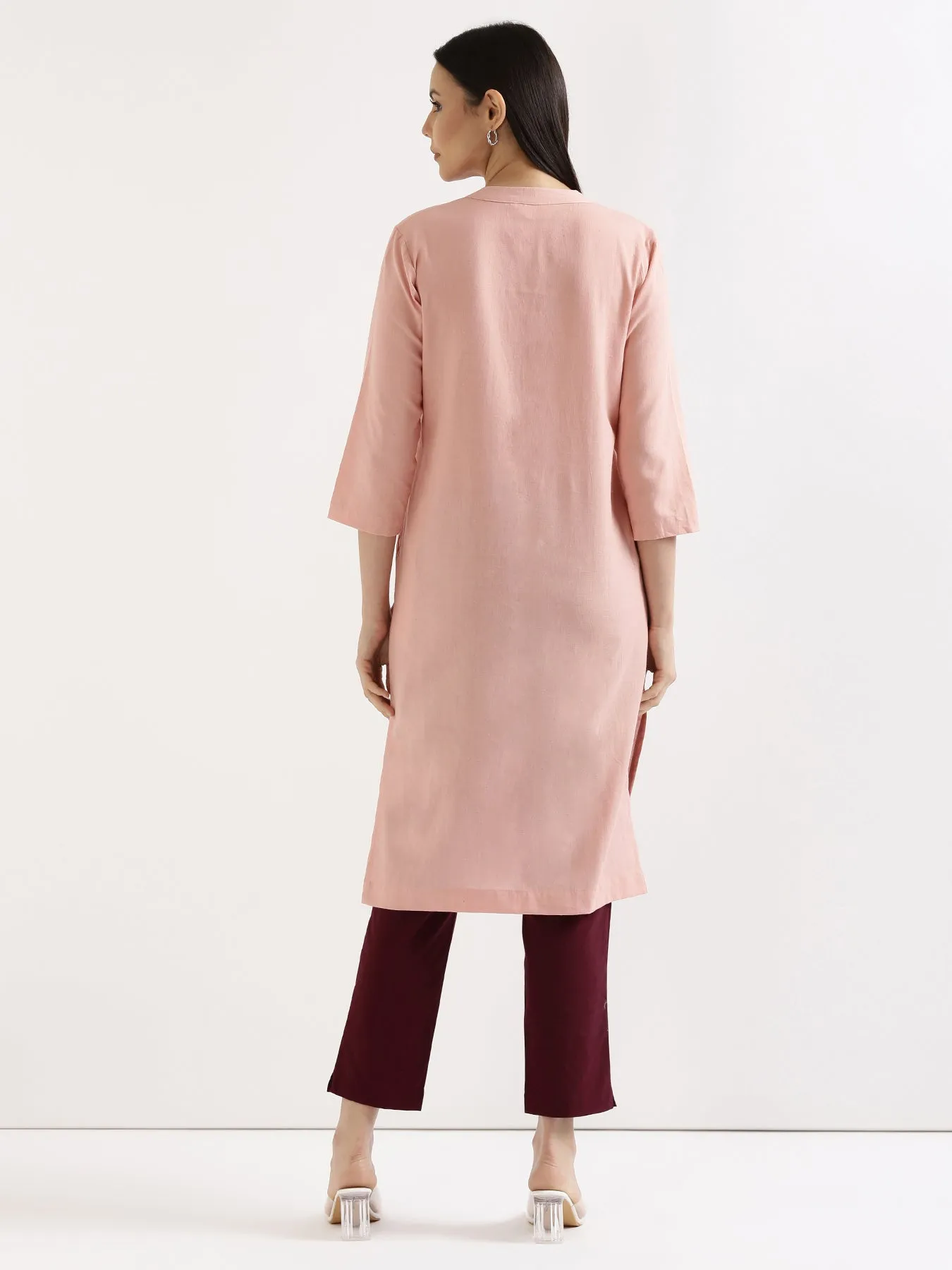 Salmon Pink Airy Linen Long Kurta