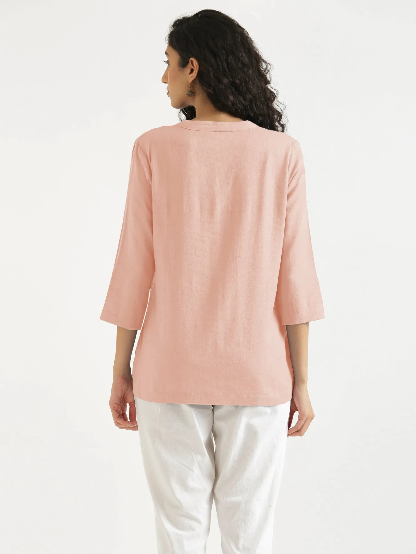 Salmon Pink Airy Linen Short Kurta