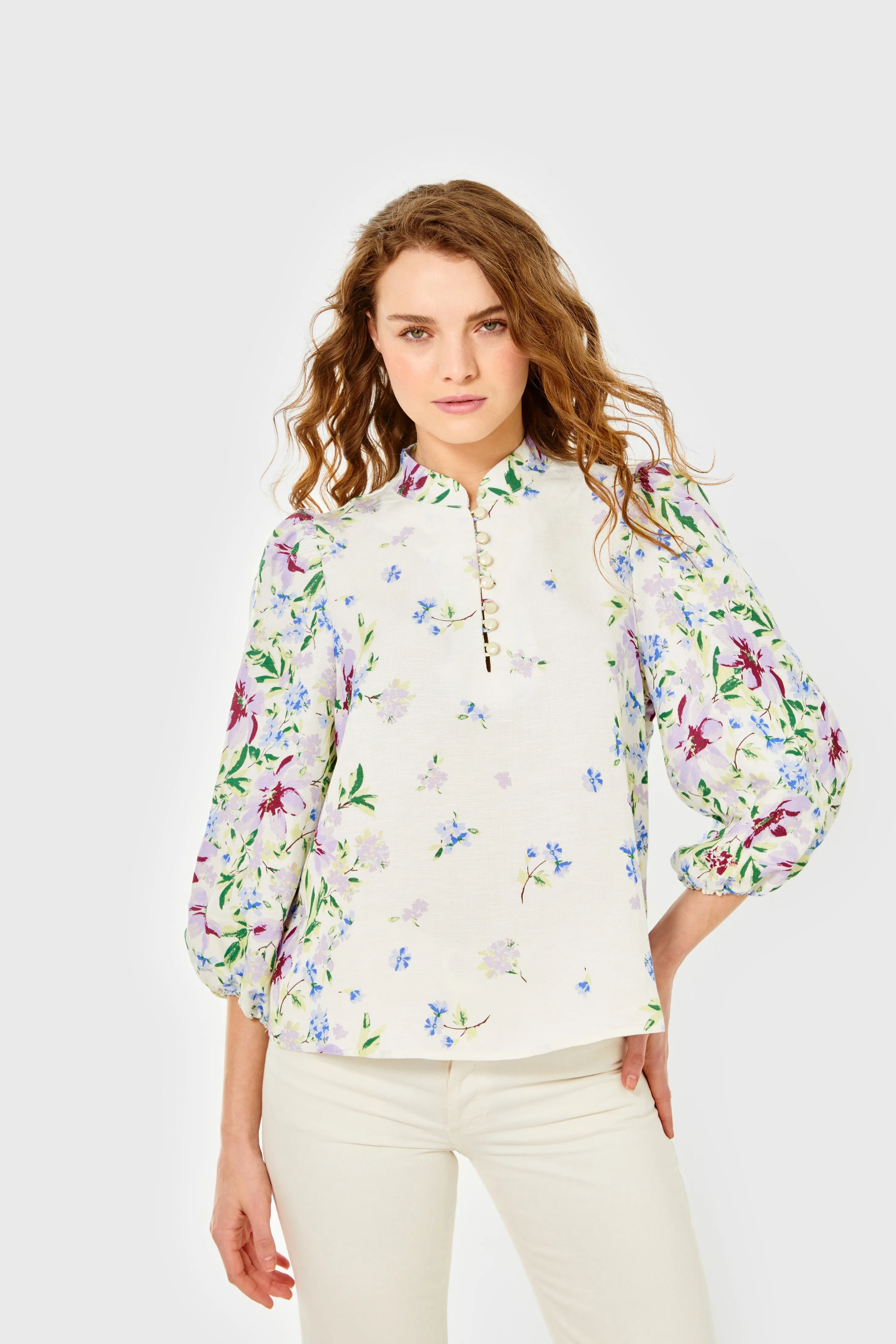 Sarah Blouse-Linen-Fleurs de Provence by Cartolina