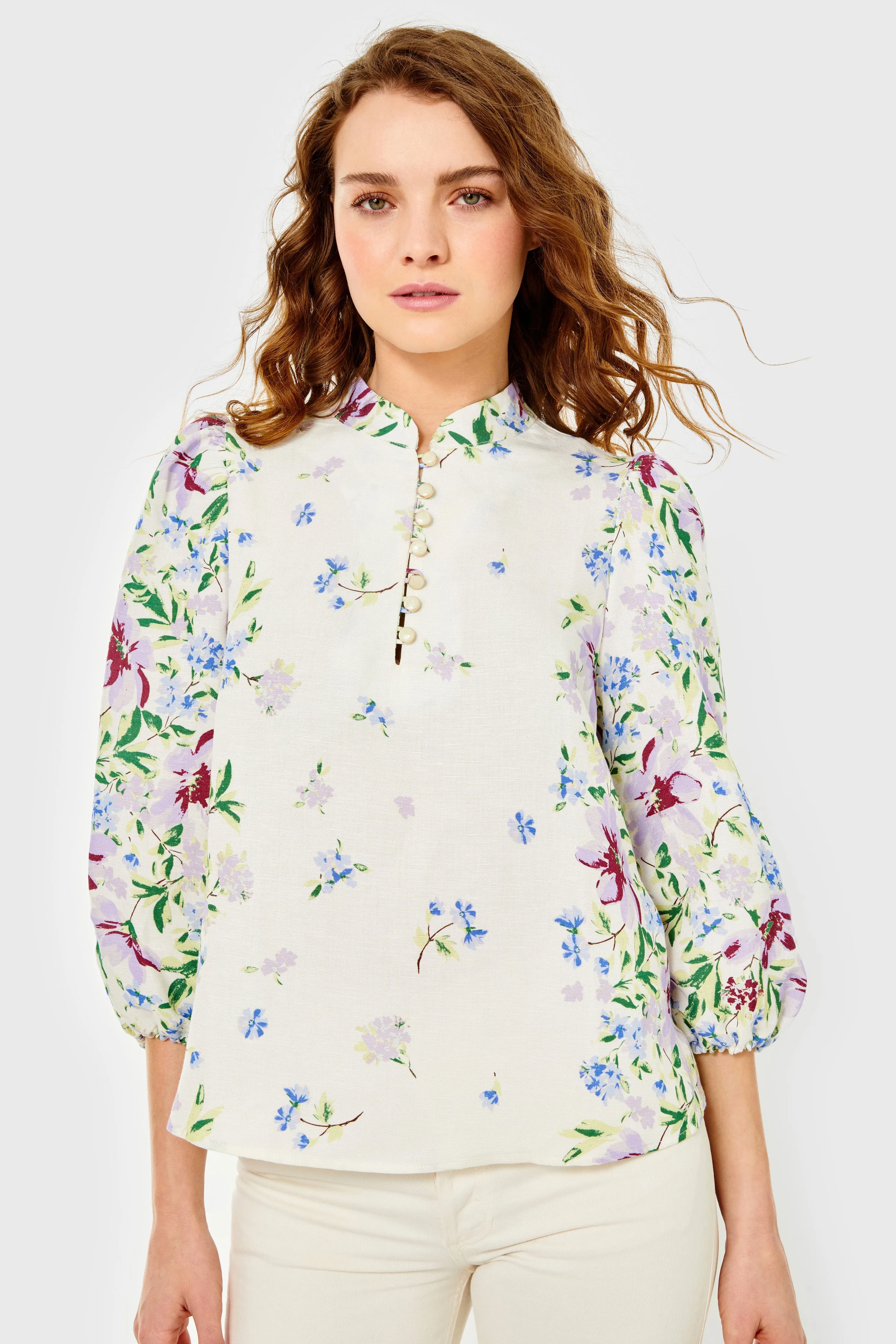 Sarah Blouse-Linen-Fleurs de Provence by Cartolina