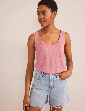 Scoop Neck Linen Tank Top-Rose Pink