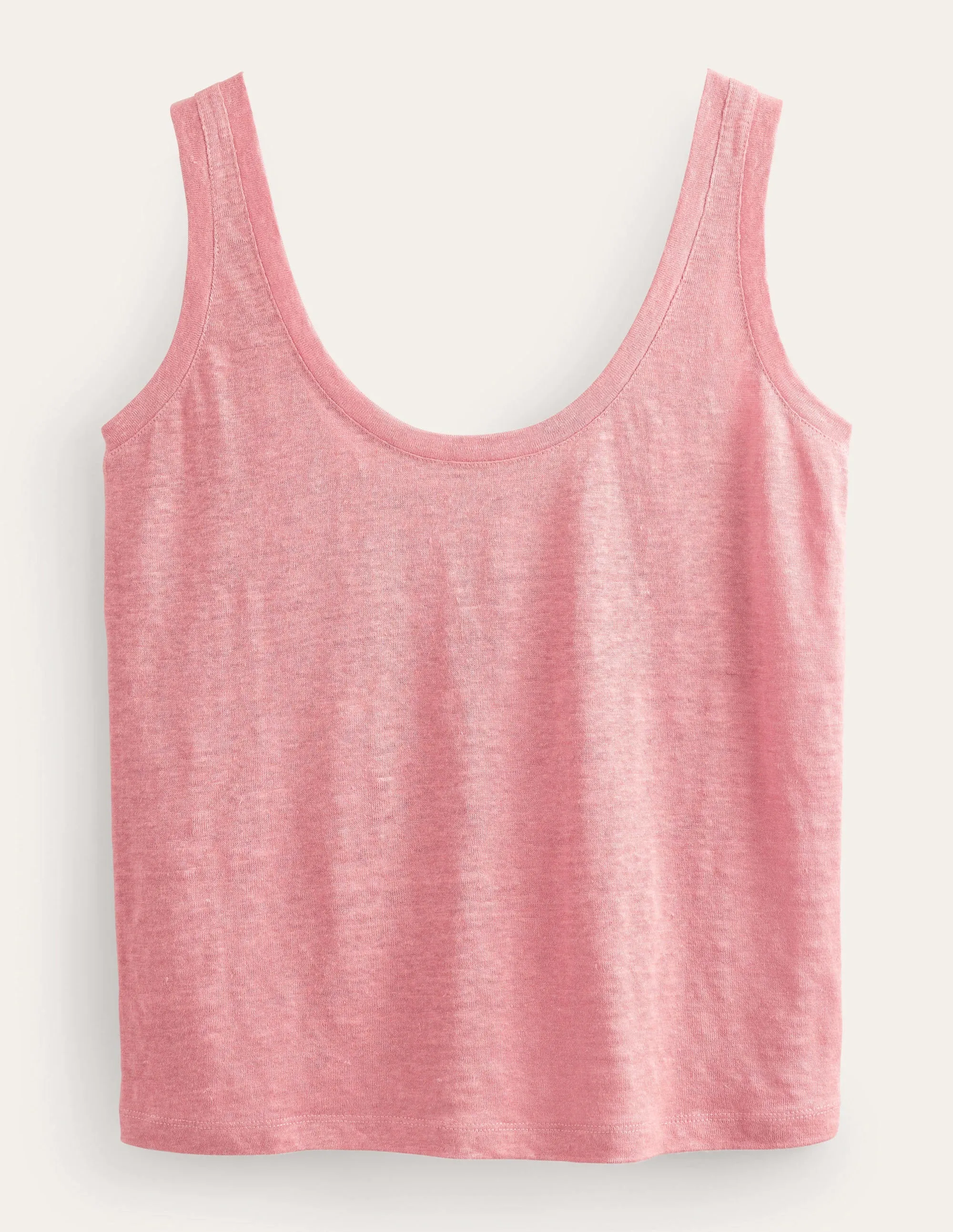 Scoop Neck Linen Tank Top-Rose Pink