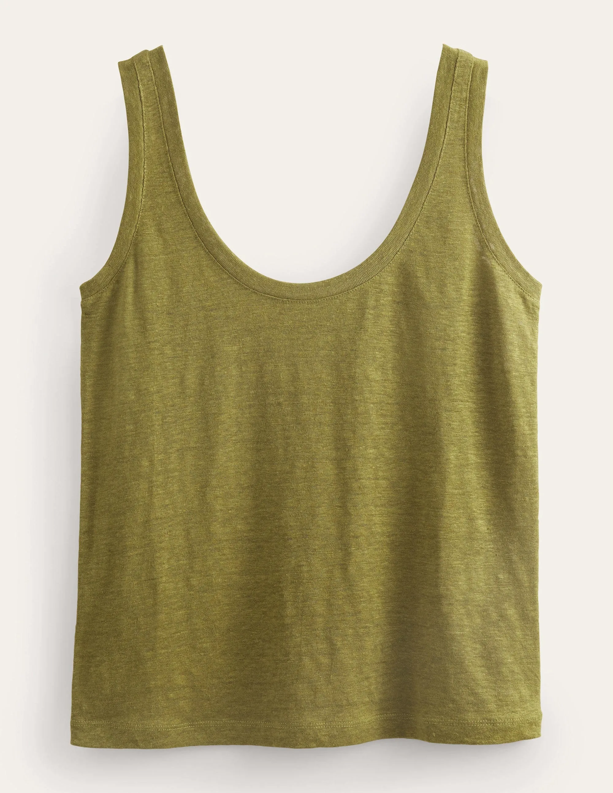 Scoop Neck Linen Tank Top-Sulphur Green
