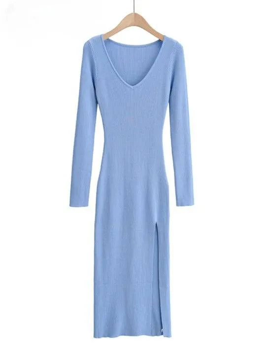 Simply Elegant V-neck Ribbed Dress