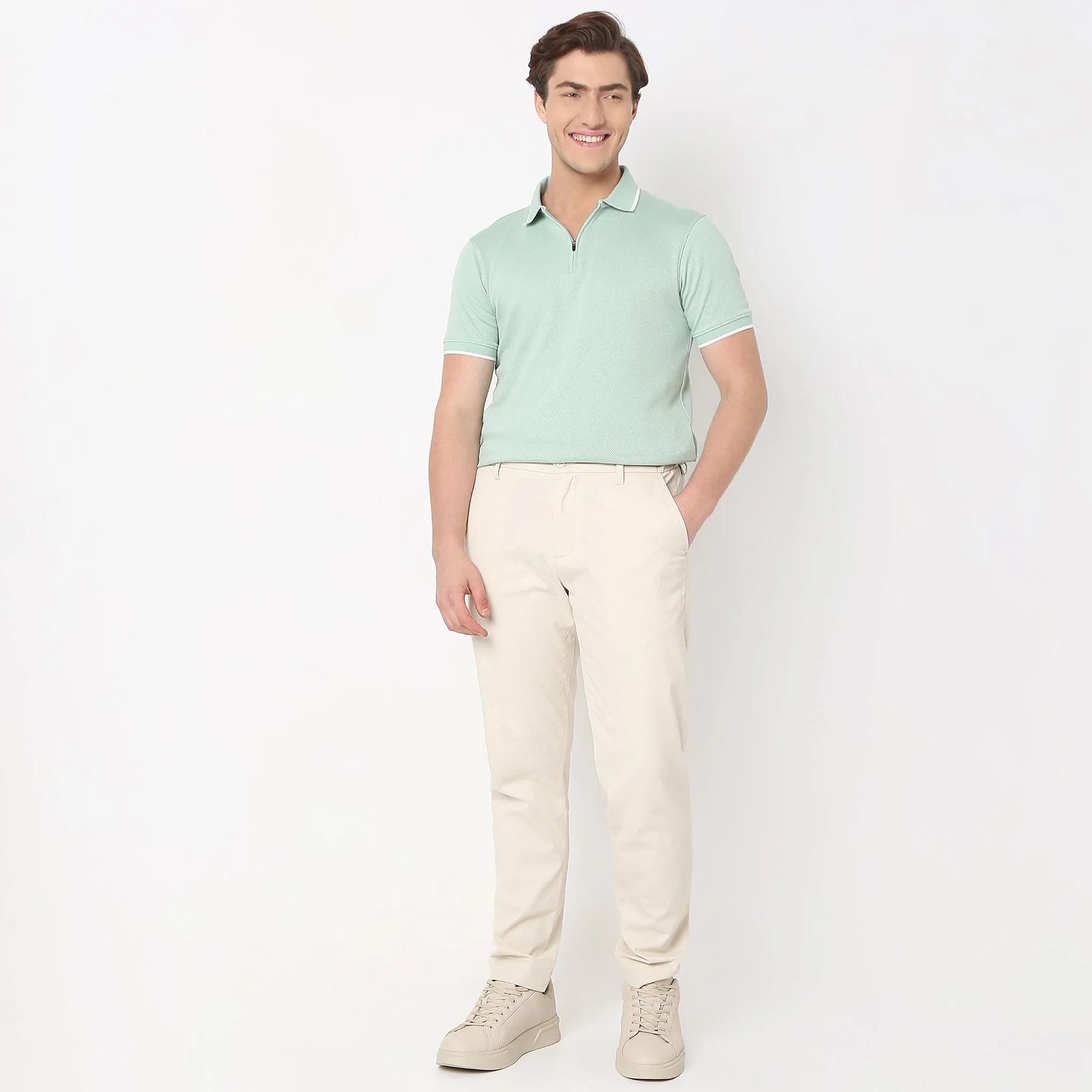 Smart Polo® - Micro Diamond Pop Structure - Zip Neck - Regular Fit Polo T-Shirt - Best Seller