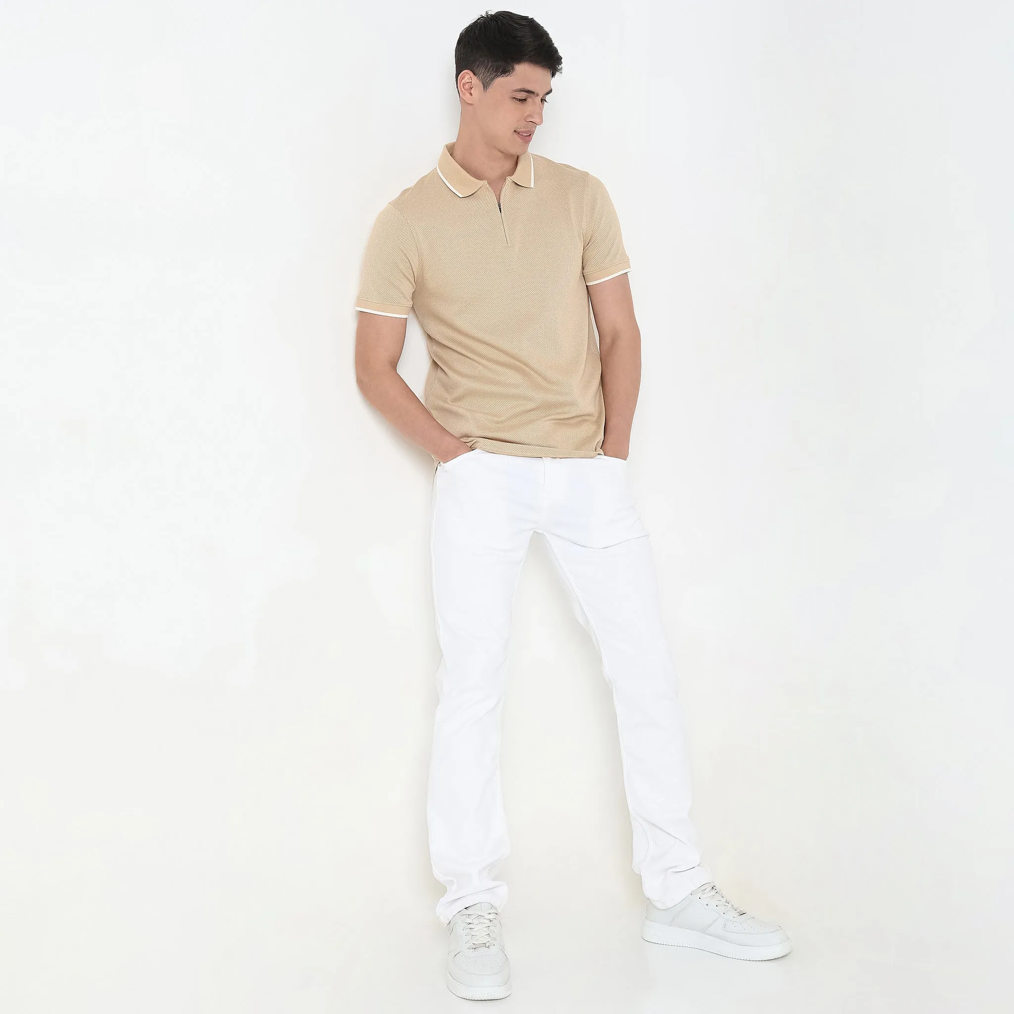 Smart Polo® - Micro Diamond Pop Structure - Zip Neck - Regular Fit Polo T-Shirt - Best Seller