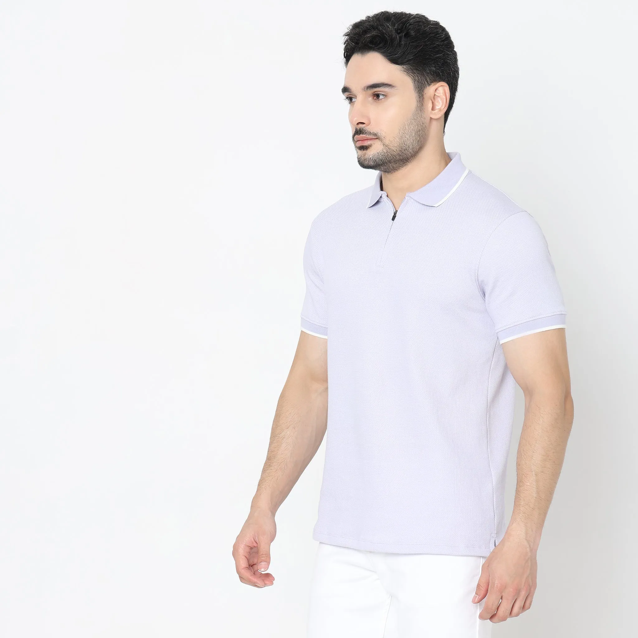 Smart Polo® - Micro Diamond Pop Structure - Zip Neck - Regular Fit Polo T-Shirt - Best Seller