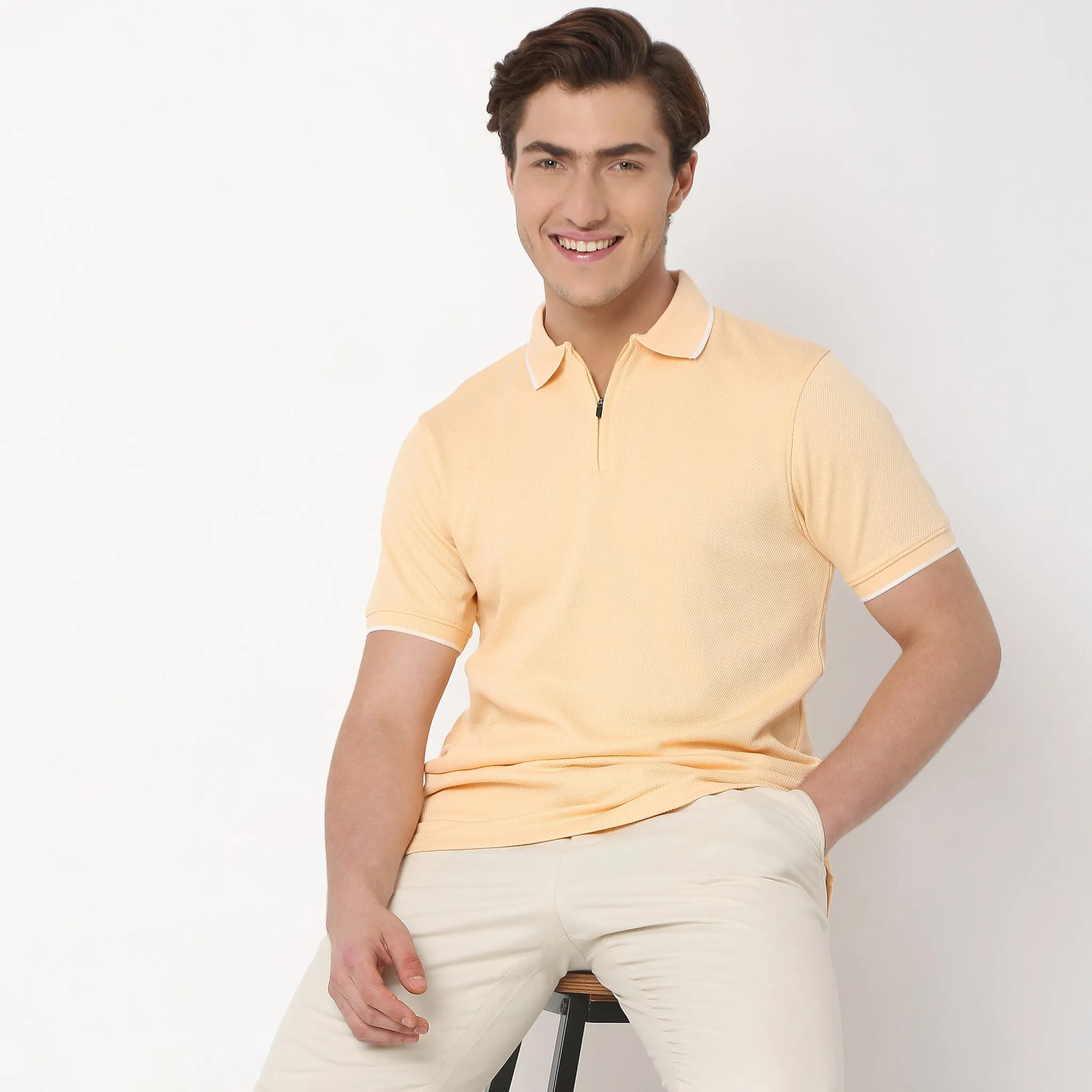 Smart Polo® - Micro Diamond Pop Structure - Zip Neck - Regular Fit Polo T-Shirt - Best Seller