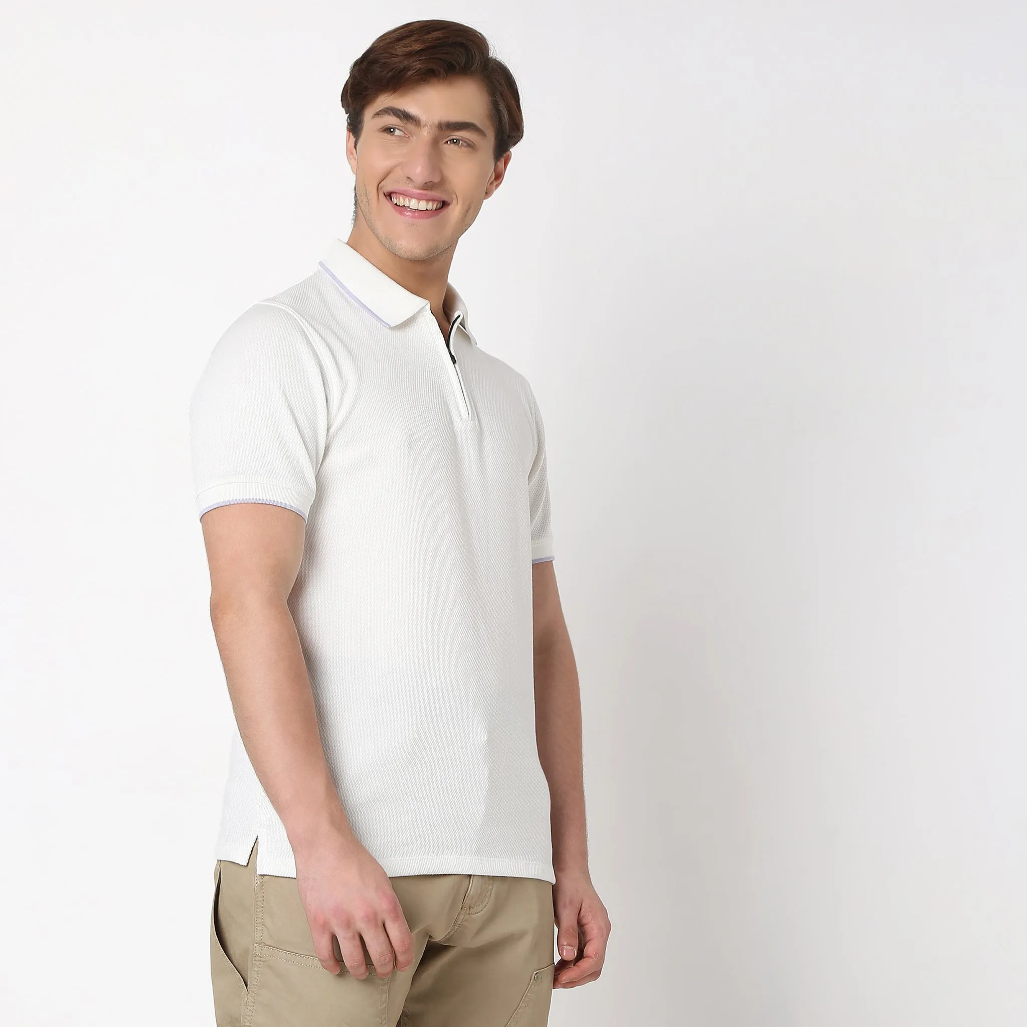 Smart Polo® - Micro Diamond Pop Structure - Zip Neck - Regular Fit Polo T-Shirt - Best Seller