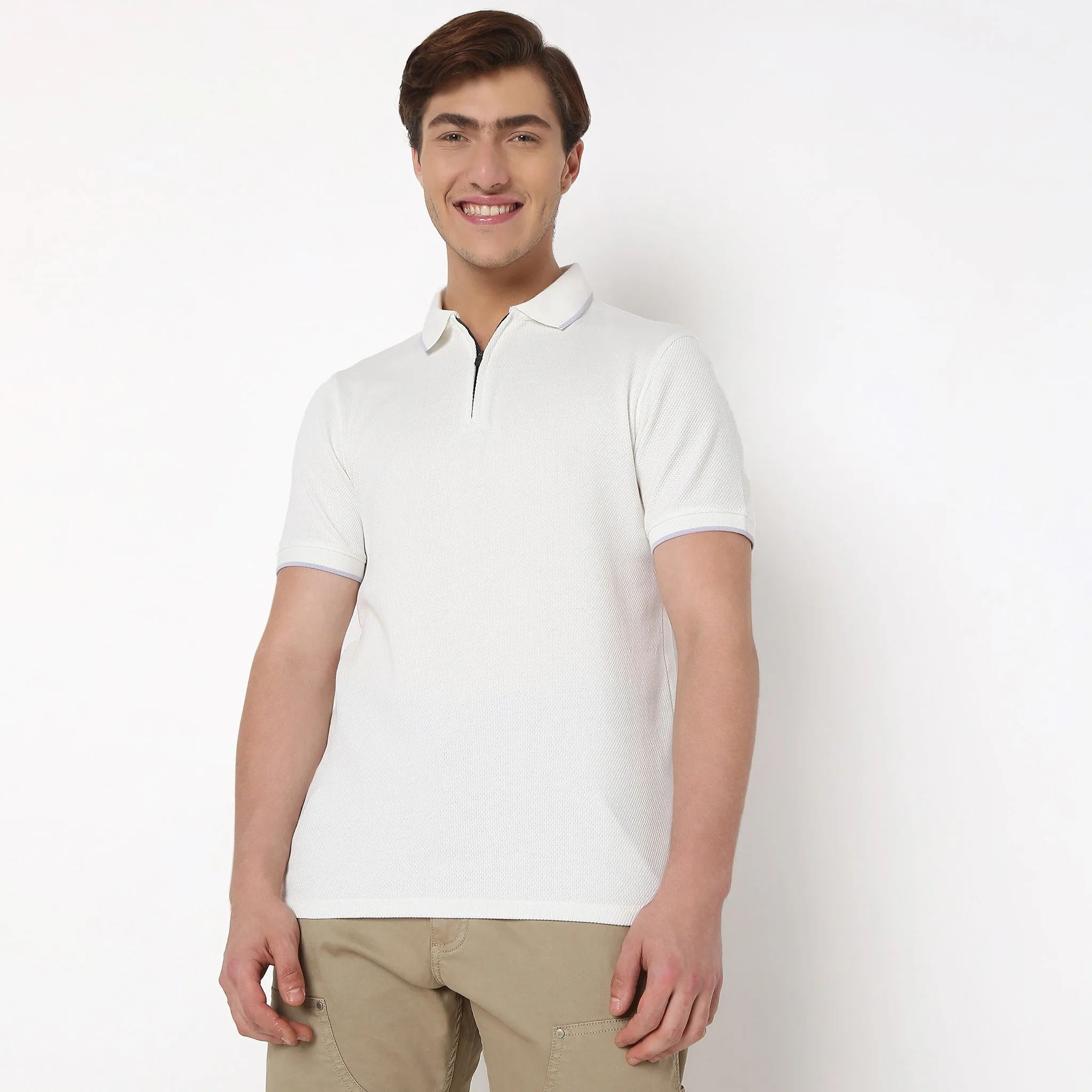 Smart Polo® - Micro Diamond Pop Structure - Zip Neck - Regular Fit Polo T-Shirt - Best Seller