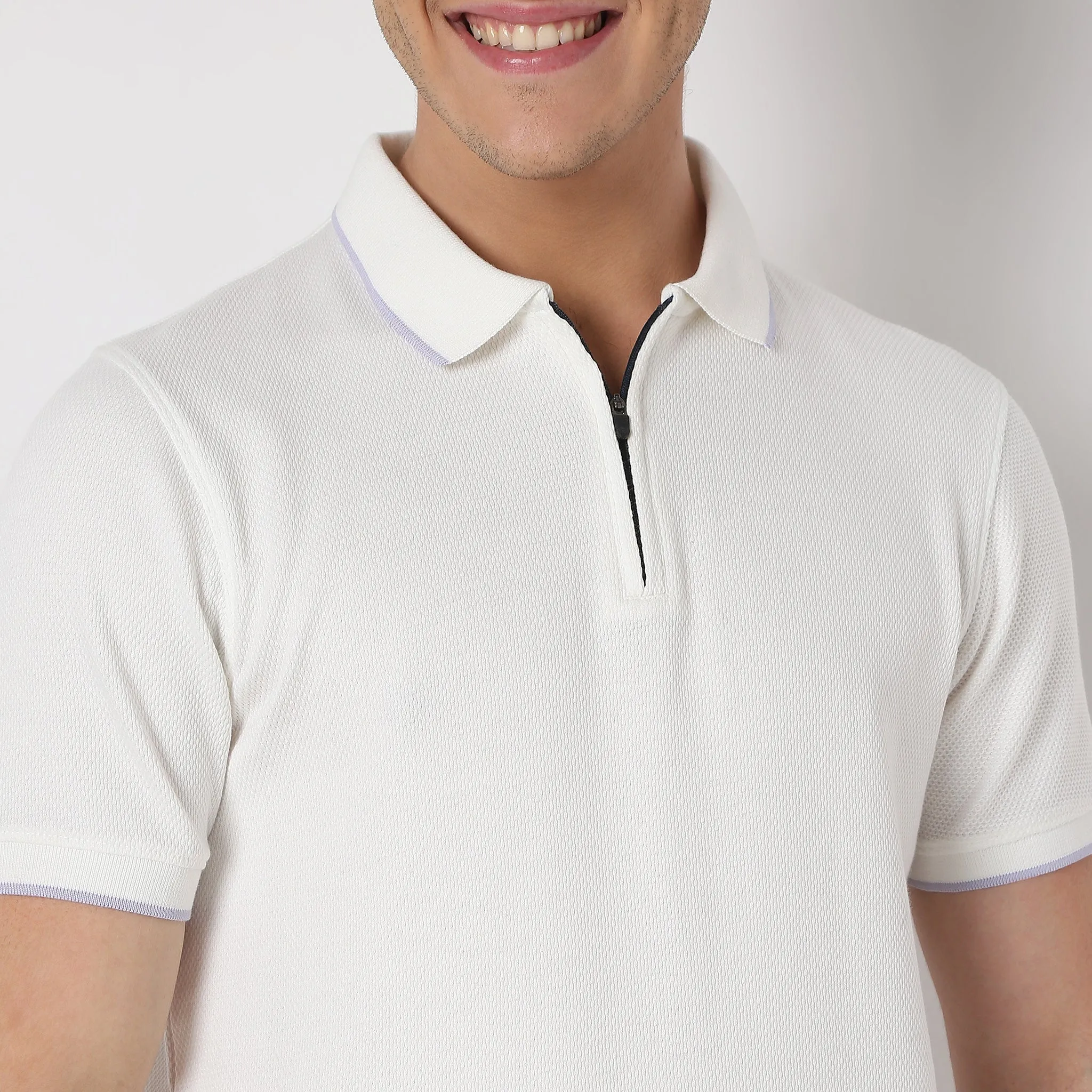 Smart Polo® - Micro Diamond Pop Structure - Zip Neck - Regular Fit Polo T-Shirt - Best Seller