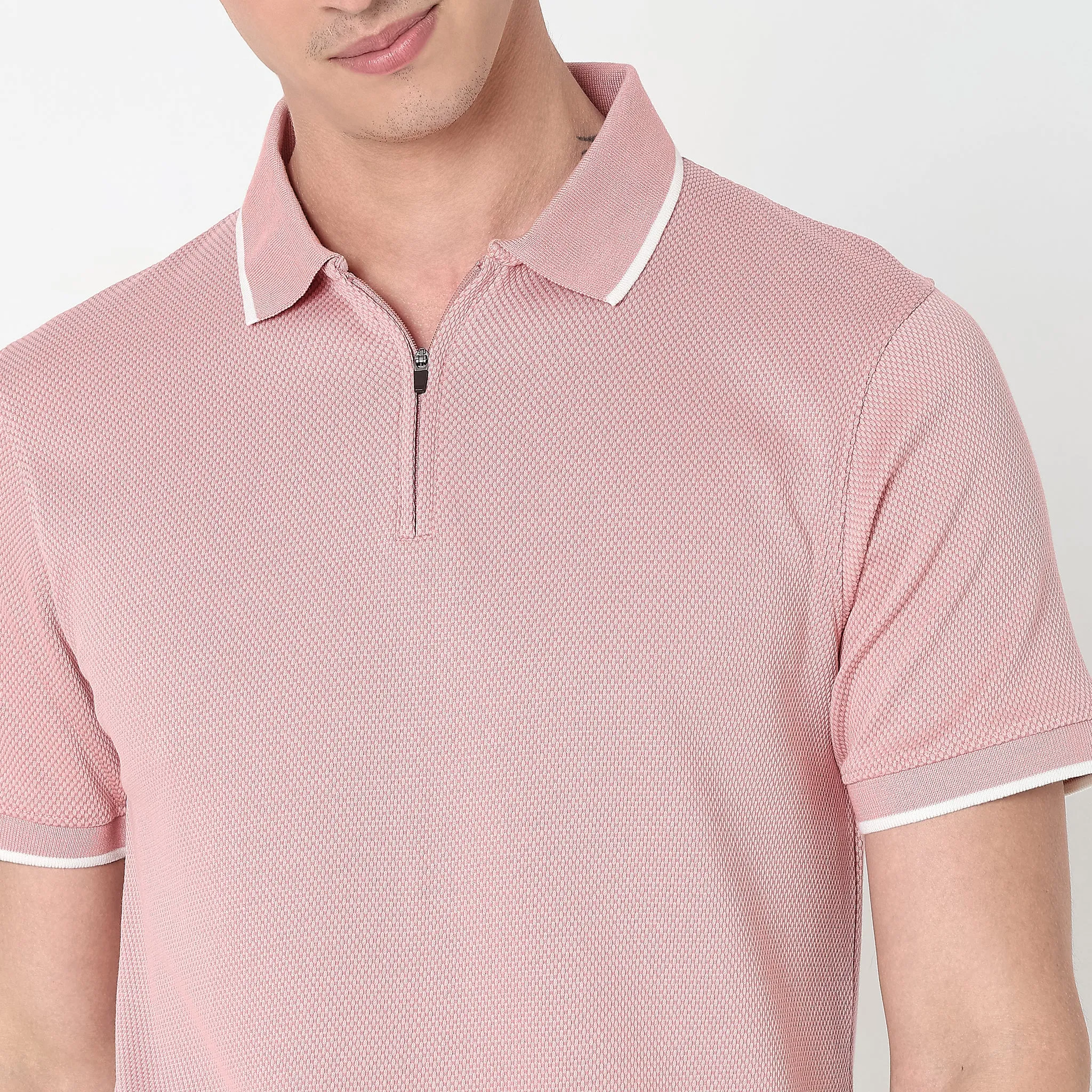 Smart Polo® - Micro Diamond Pop Structure - Zip Neck - Regular Fit Polo T-Shirt - Best Seller