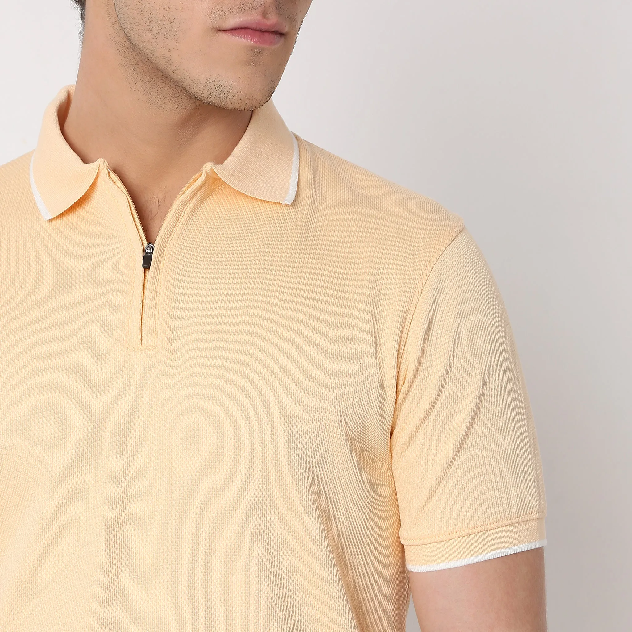 Smart Polo® - Micro Diamond Pop Structure - Zip Neck - Regular Fit Polo T-Shirt - Best Seller