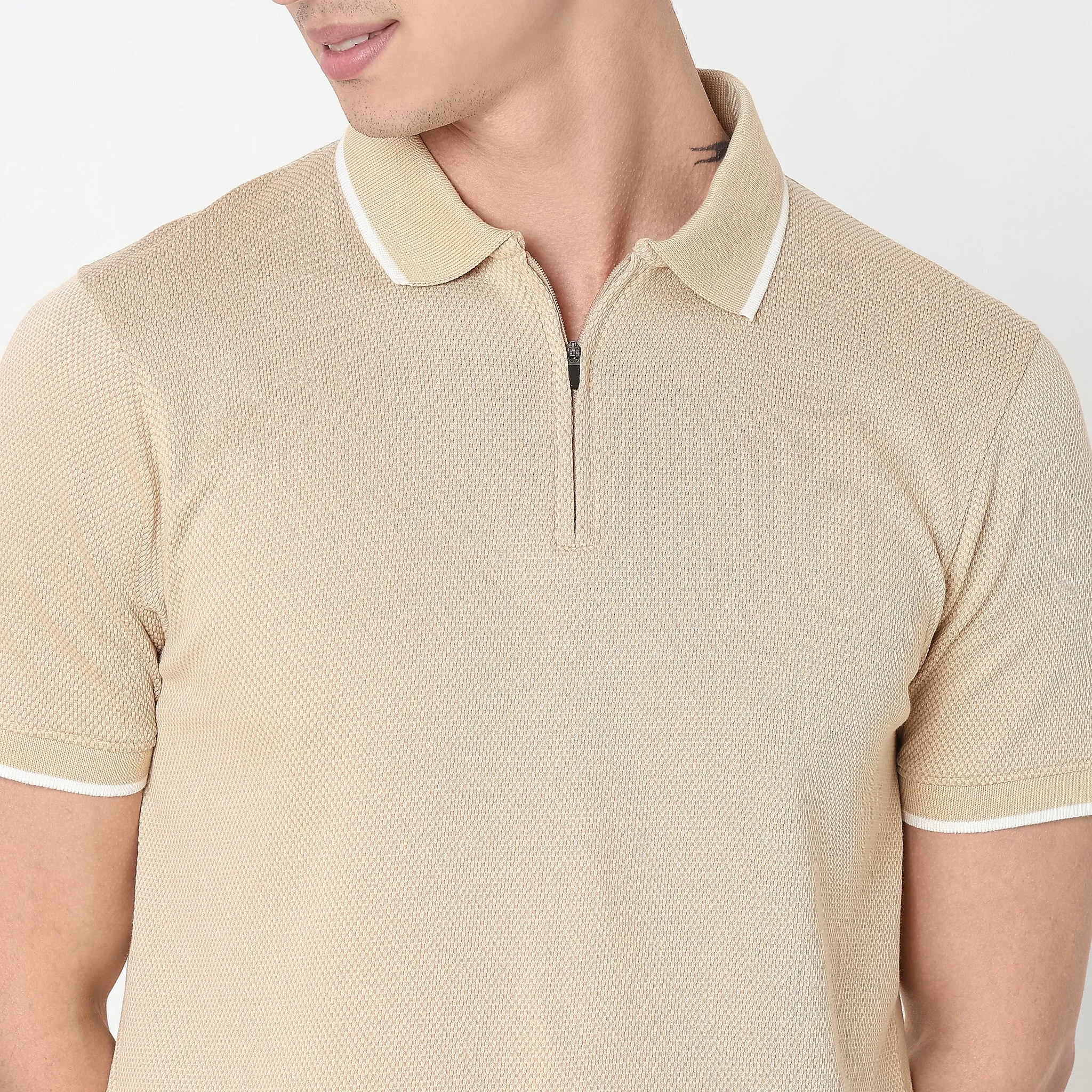 Smart Polo® - Micro Diamond Pop Structure - Zip Neck - Regular Fit Polo T-Shirt - Best Seller