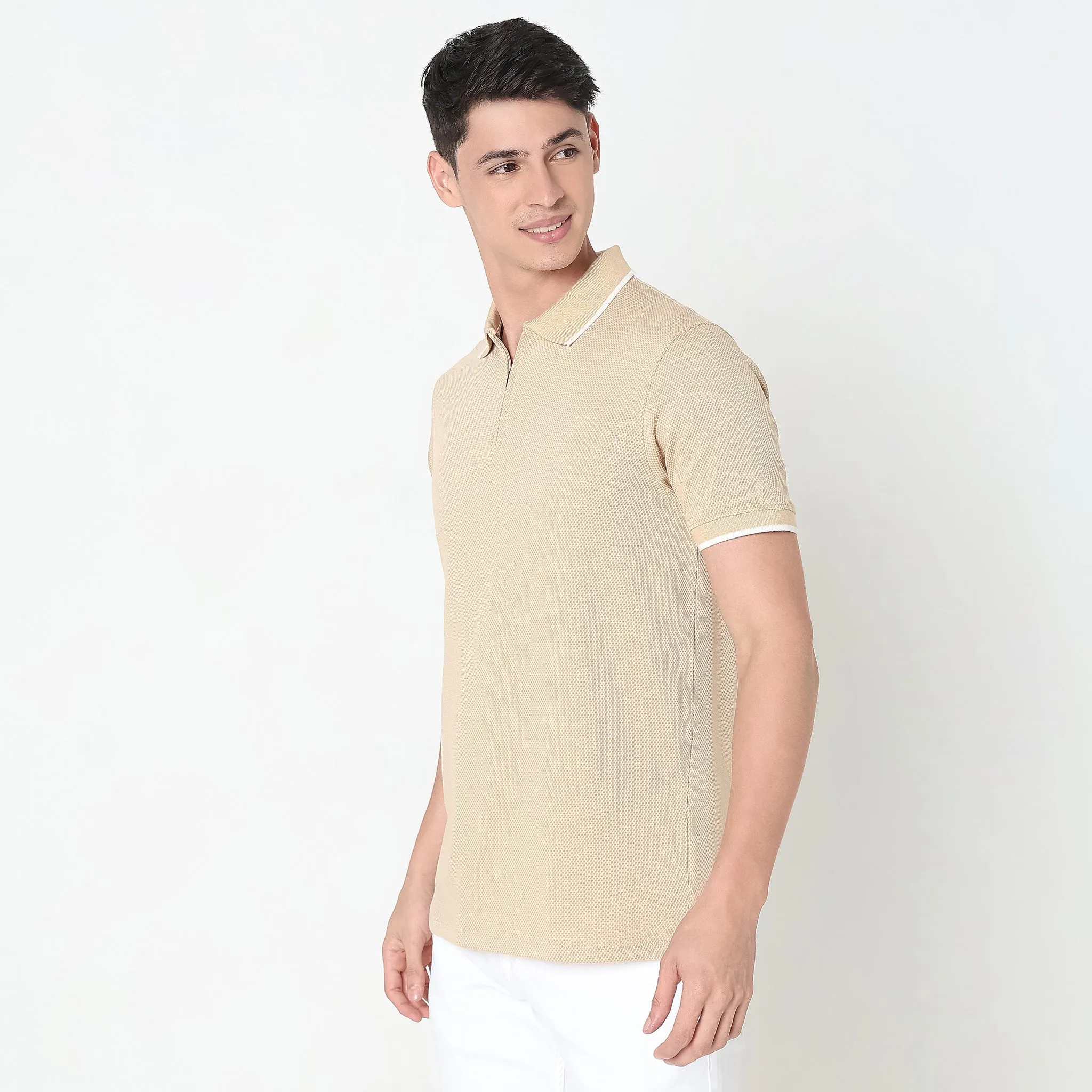 Smart Polo® - Micro Diamond Pop Structure - Zip Neck - Regular Fit Polo T-Shirt - Best Seller